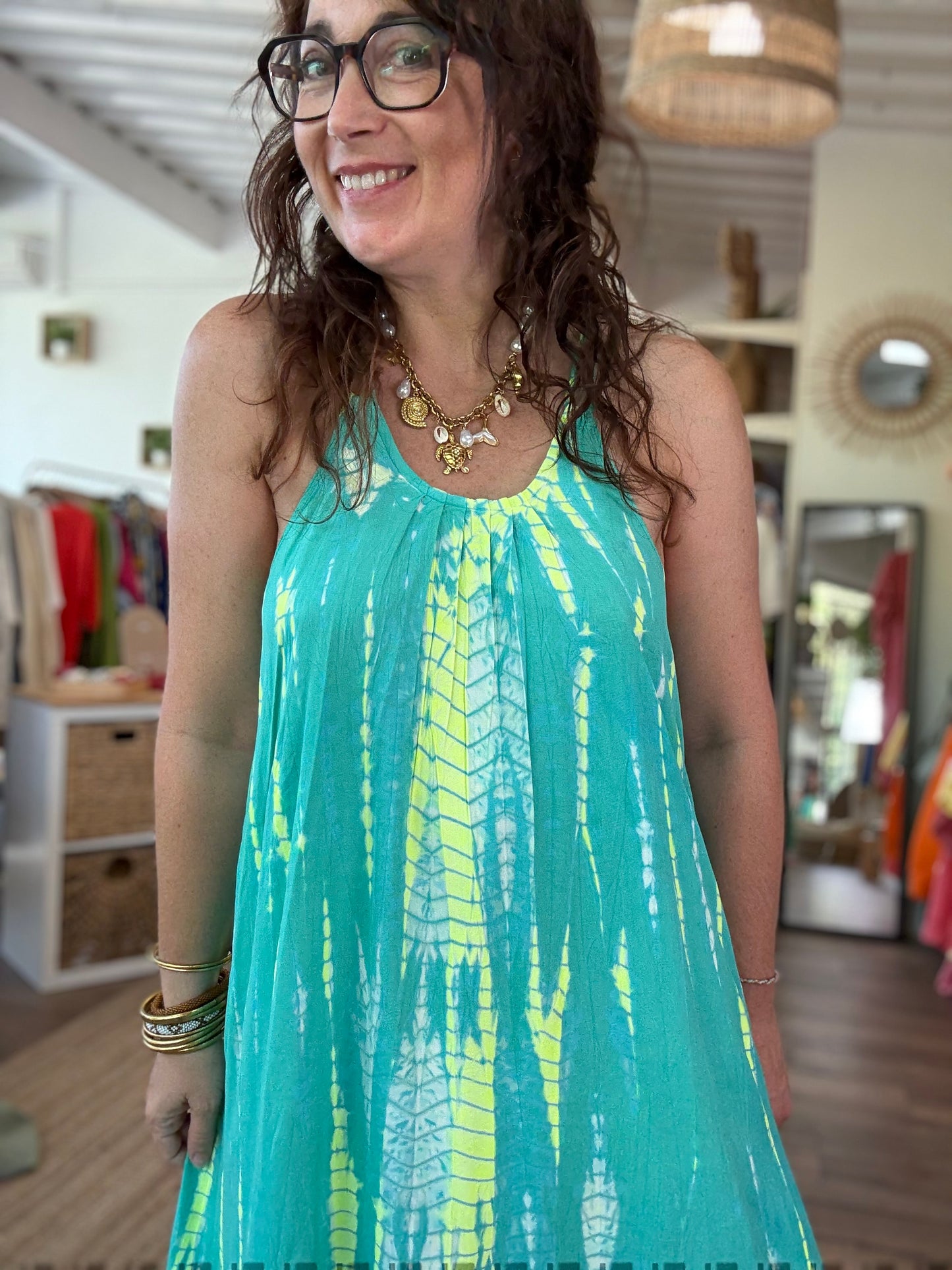 Robe SAMBAIA vert et jaune fluo