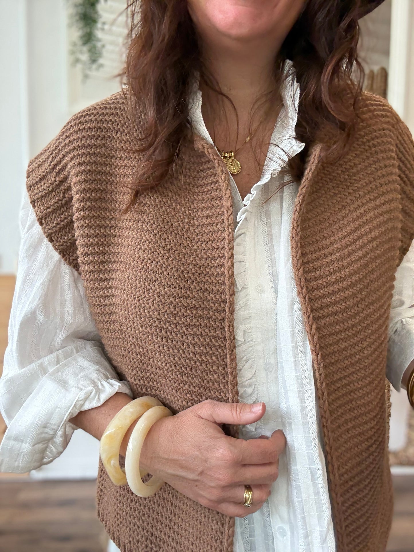 Gilet sans manches cow girl camel