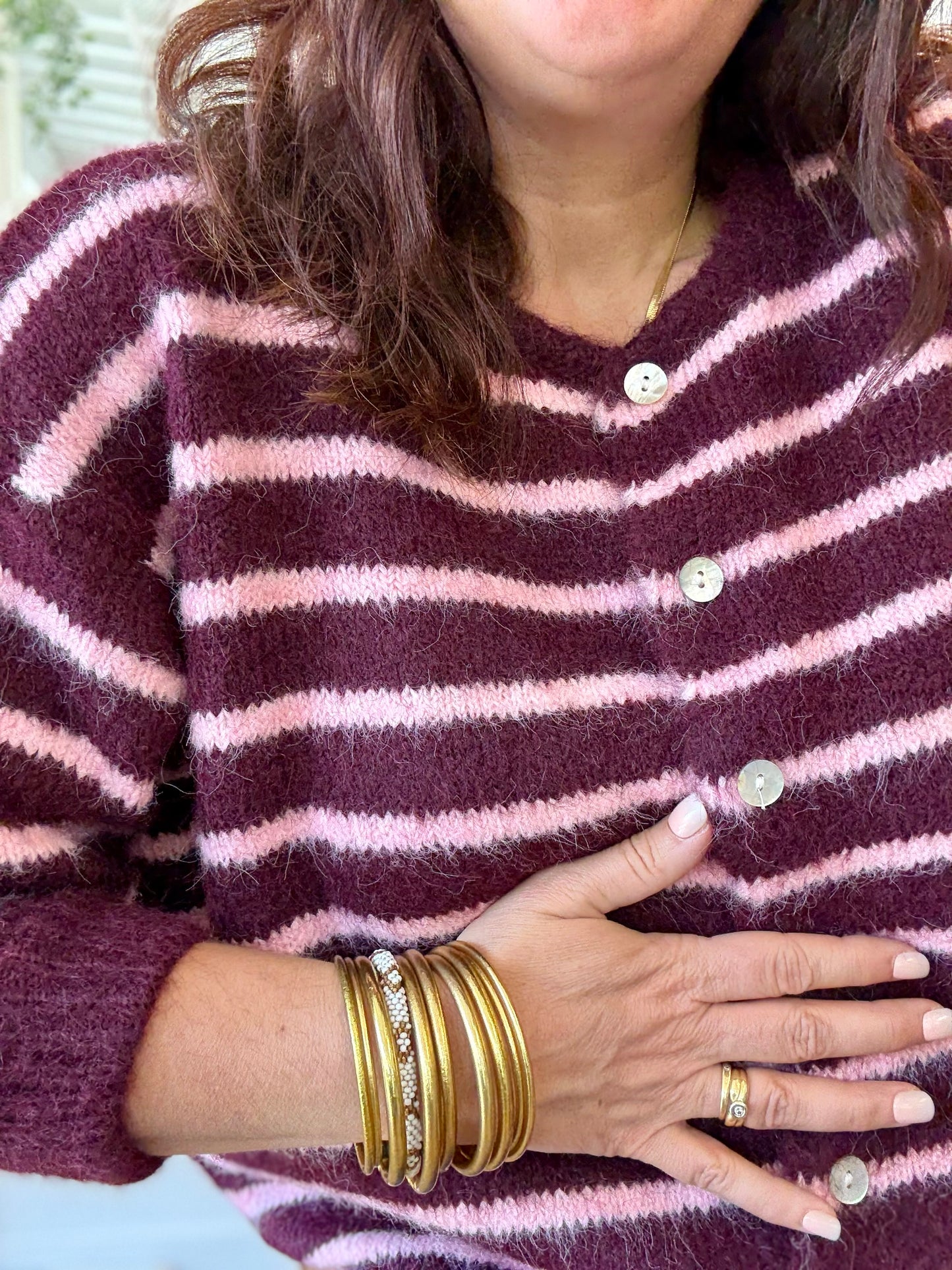Gilet rayé prune et rose