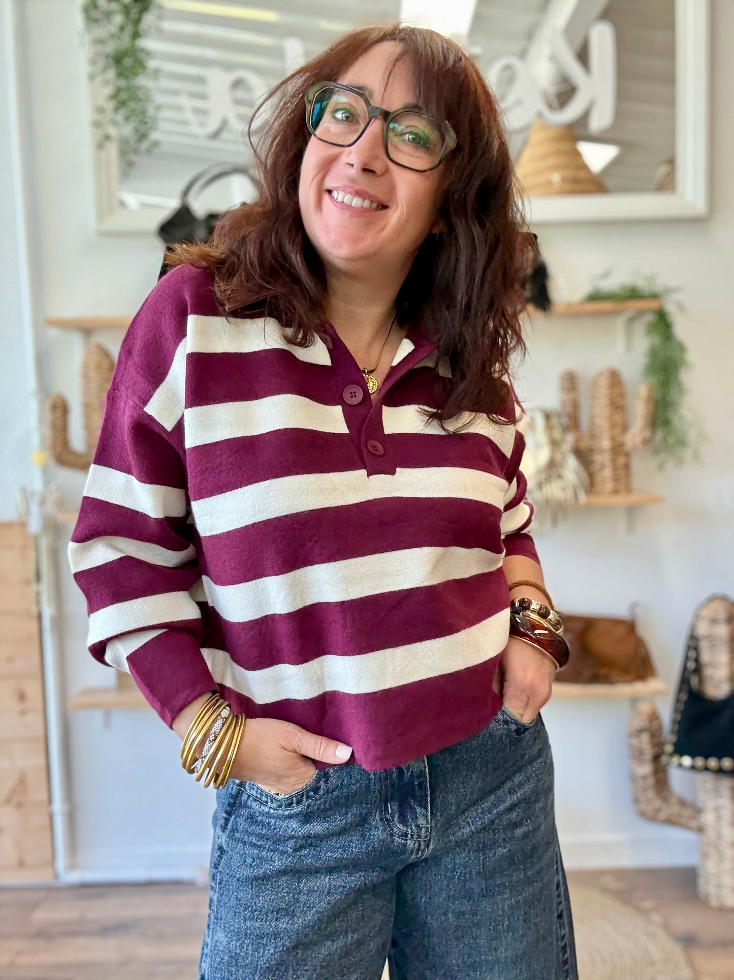 Polo rayé bordeaux
