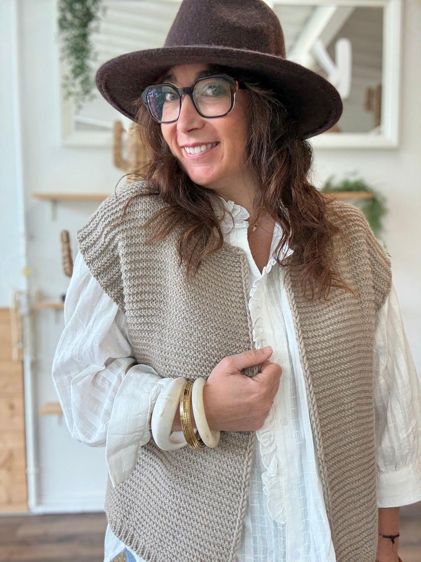 Gilet sans manches cow girl taupe