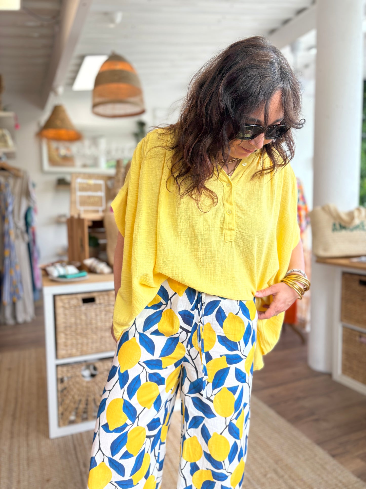 Blouse gaze de coton jaune
