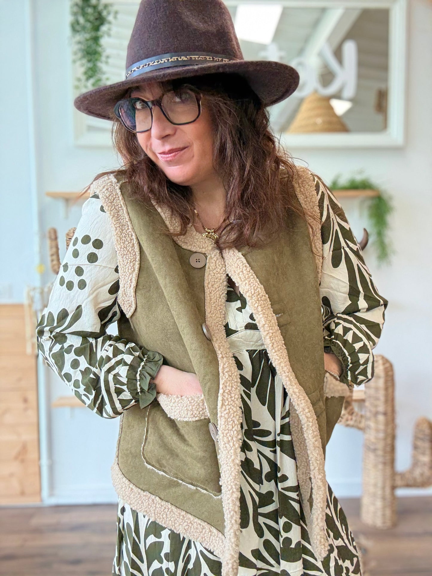 Veste sherpa kaki
