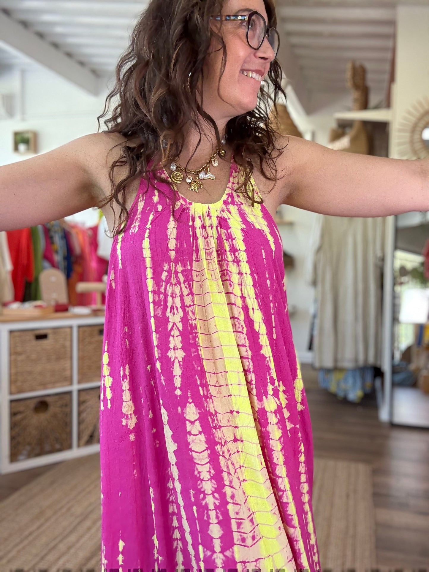 Robe SAMBAIA Fuchsia jaune fluo