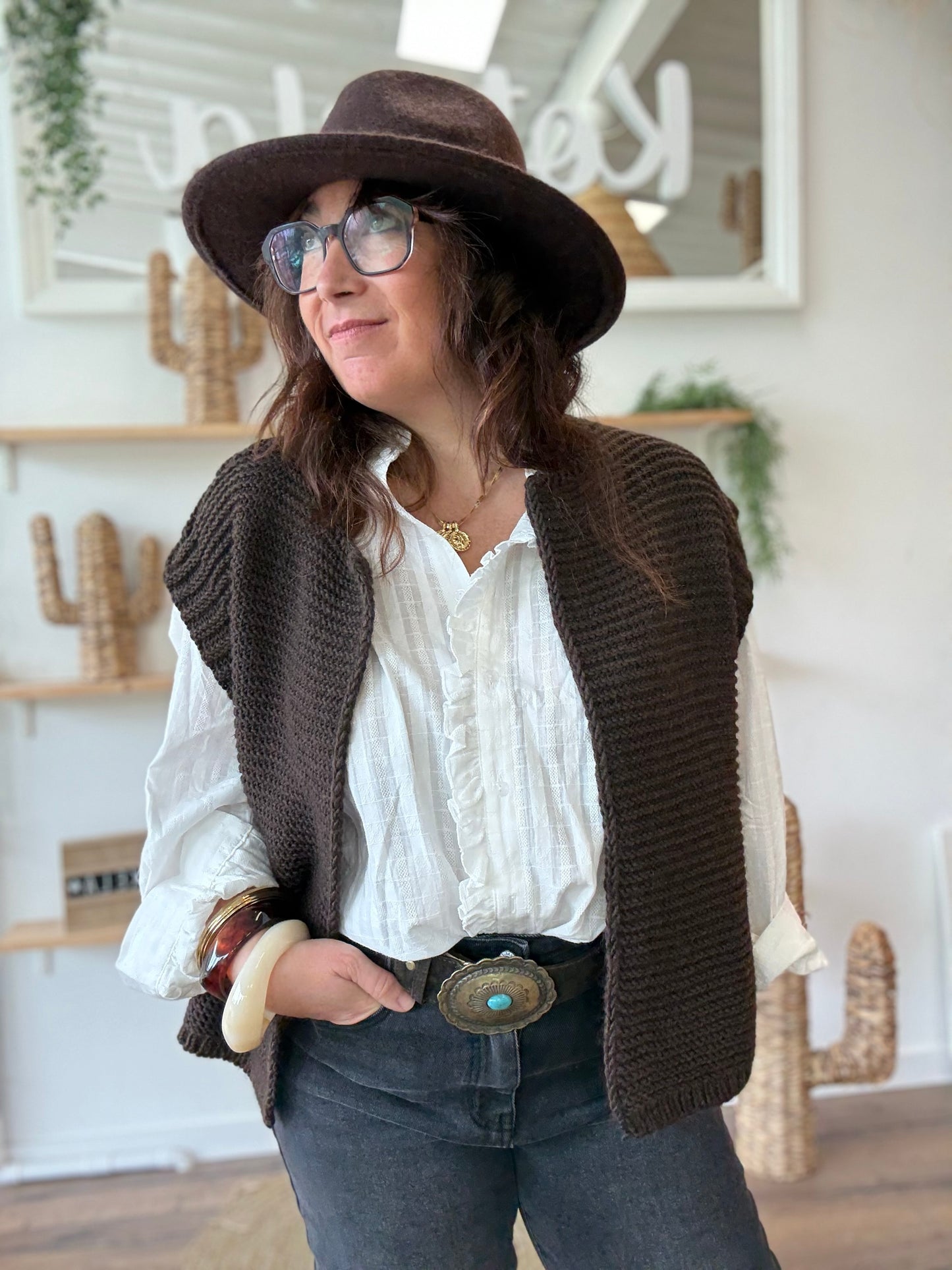Gilet sans manches cow girl chocolat