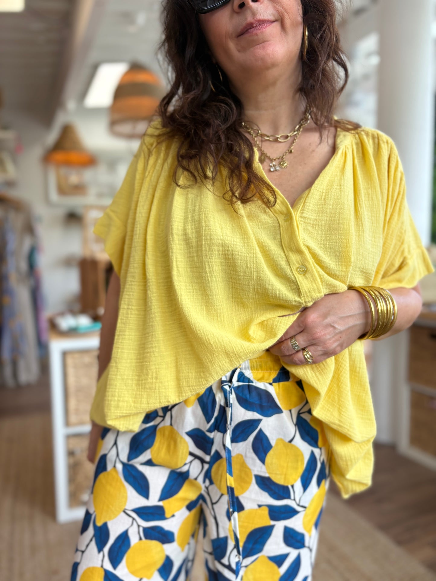 Blouse gaze de coton jaune