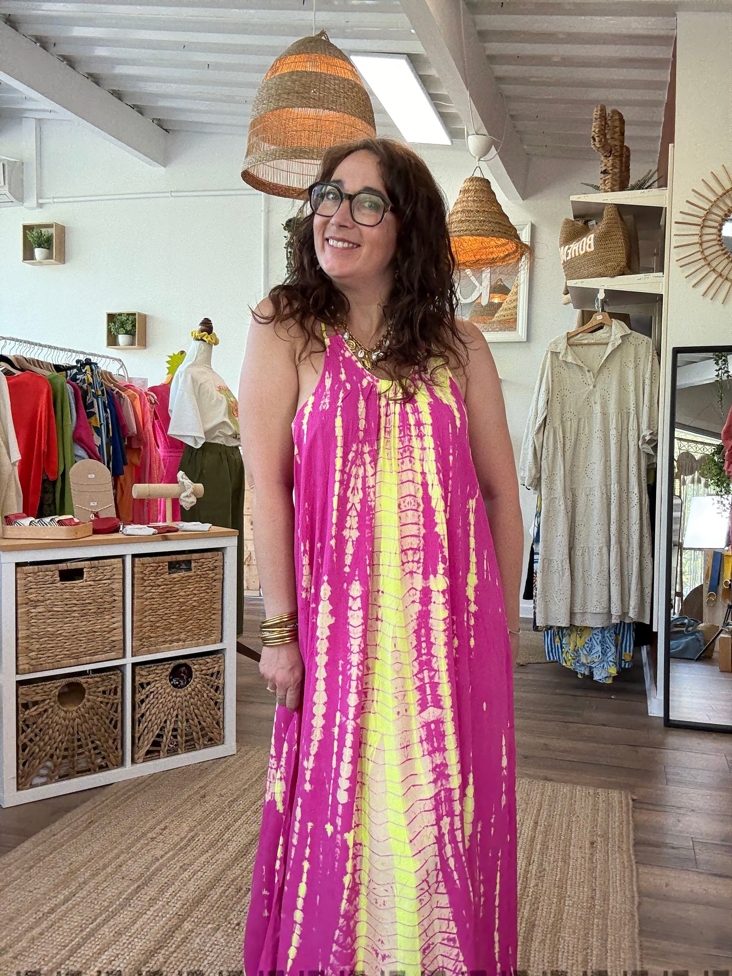 Robe SAMBAIA Fuchsia jaune fluo