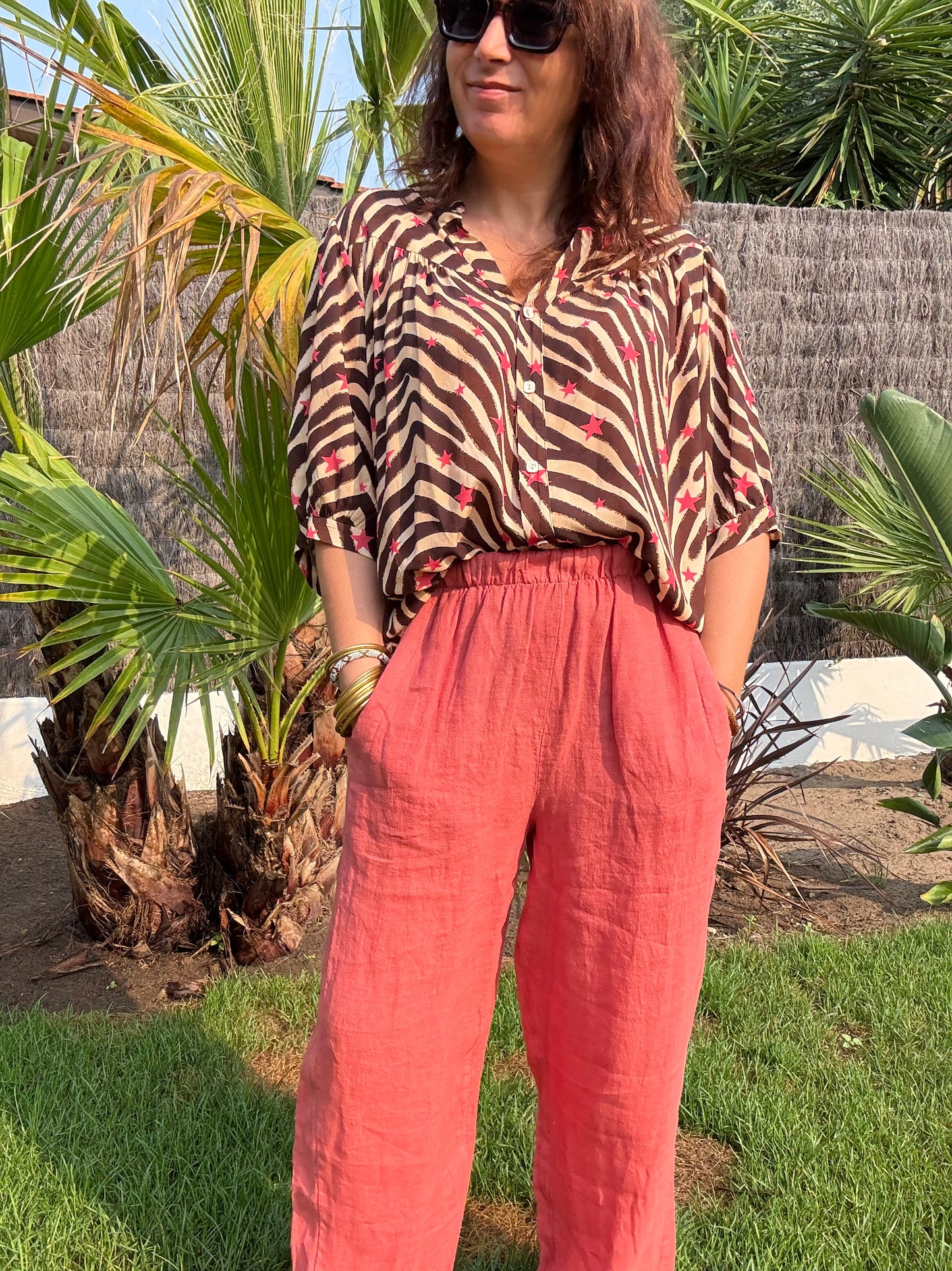 Pantalon lin magique terracotta