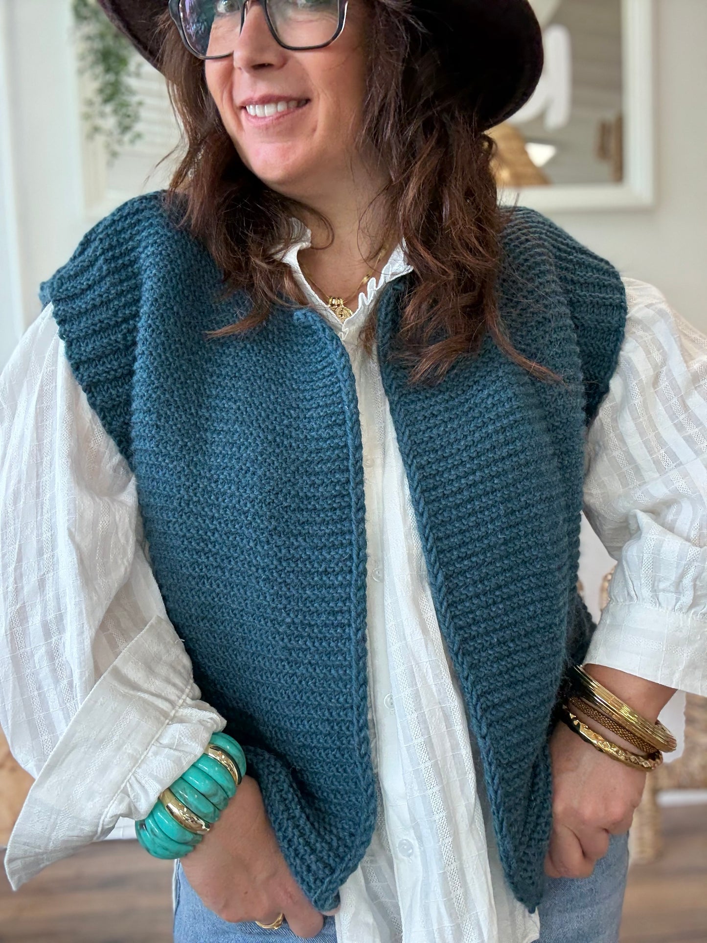 Gilet sans manches cow girl bleu