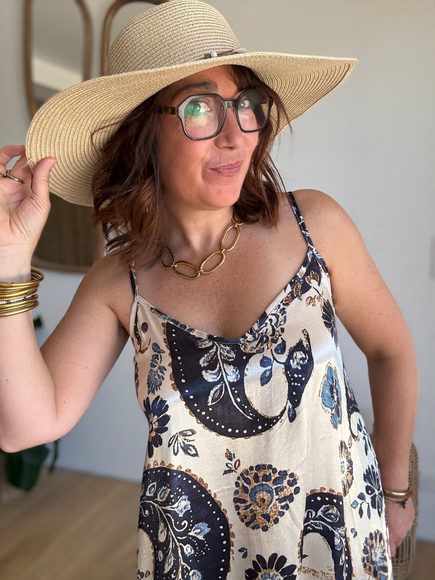Robe longue marine satinée