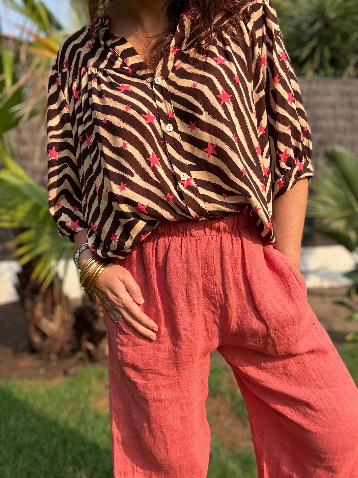 Pantalon lin magique terracotta