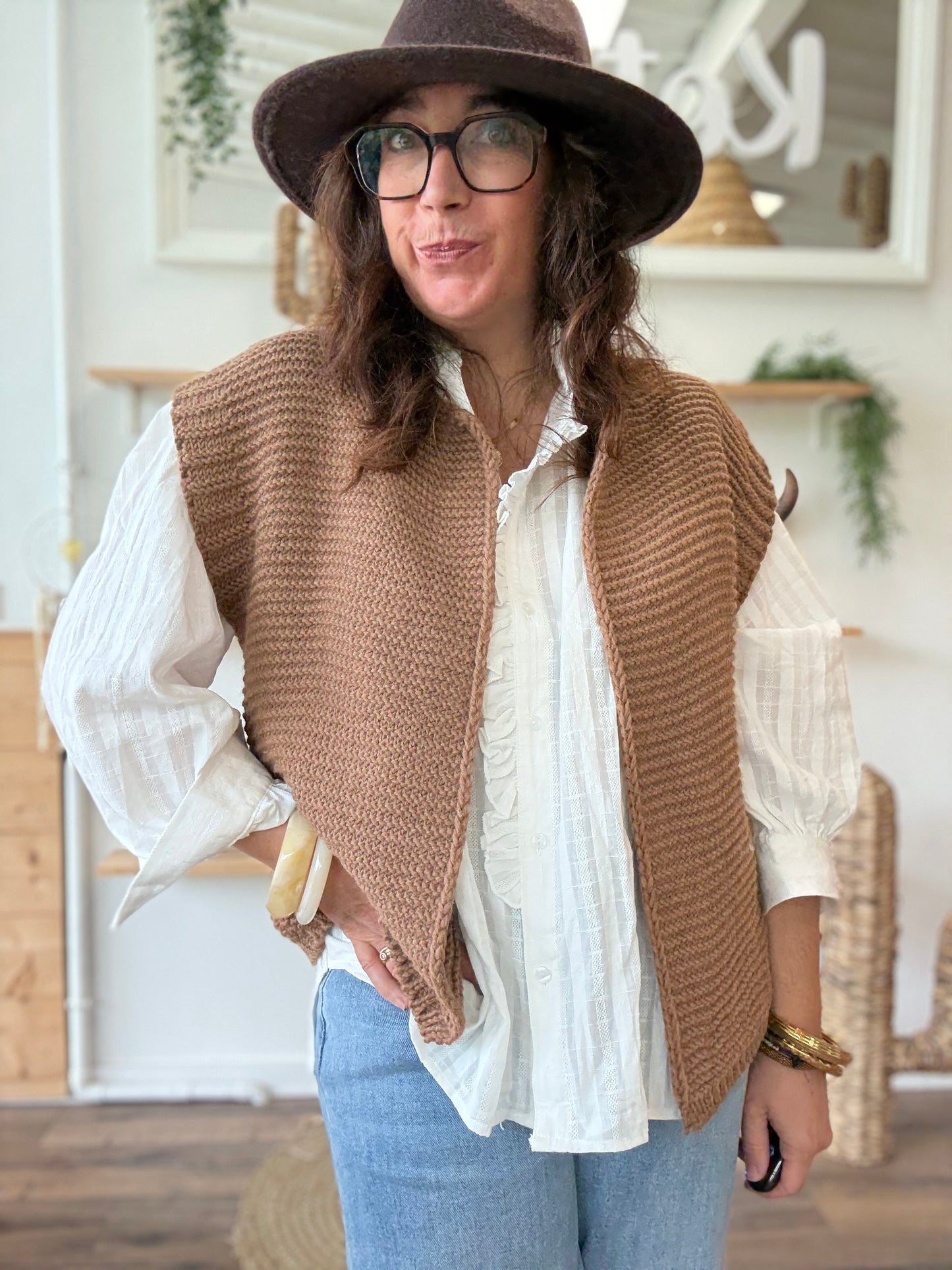 Gilet sans manches cow girl camel