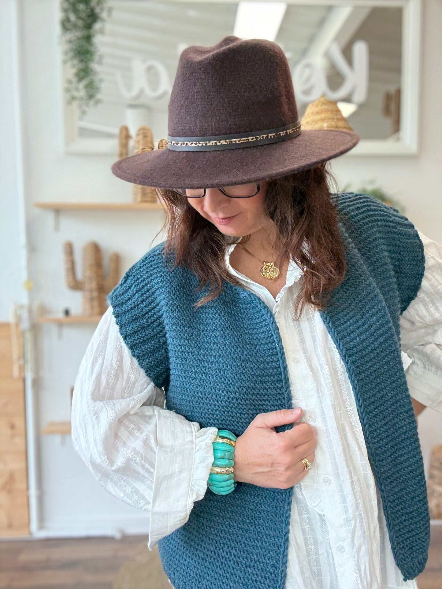Gilet sans manches cow girl bleu