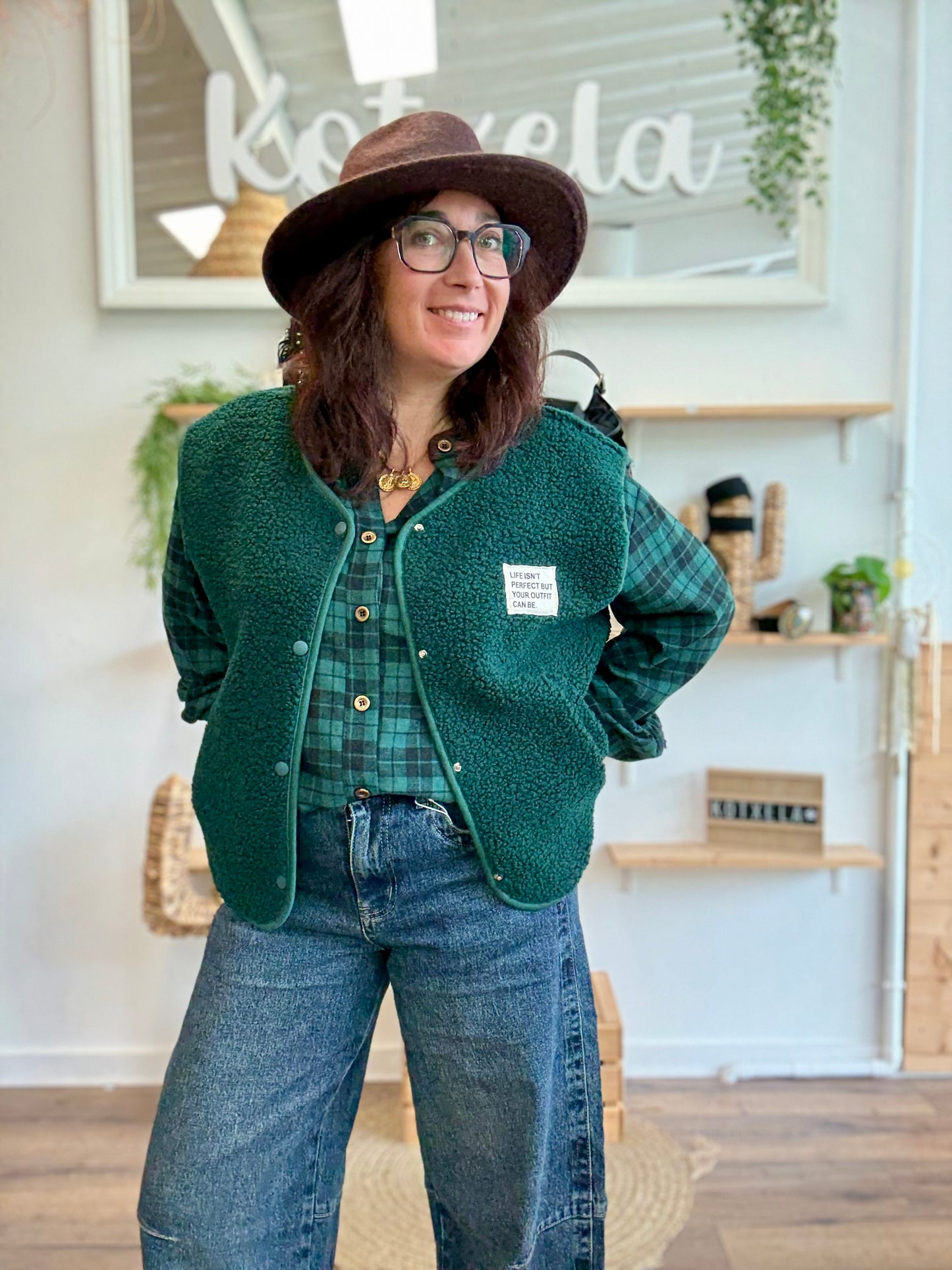Veste Teddy vert sapin
