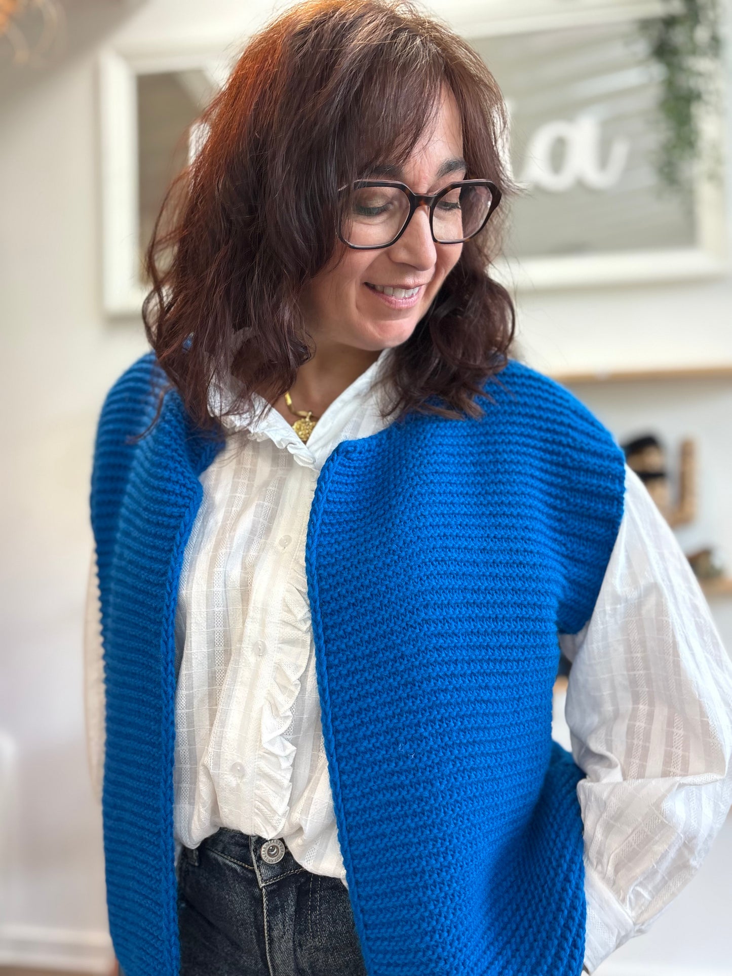 Gilet sans manches cow girl bleu roi