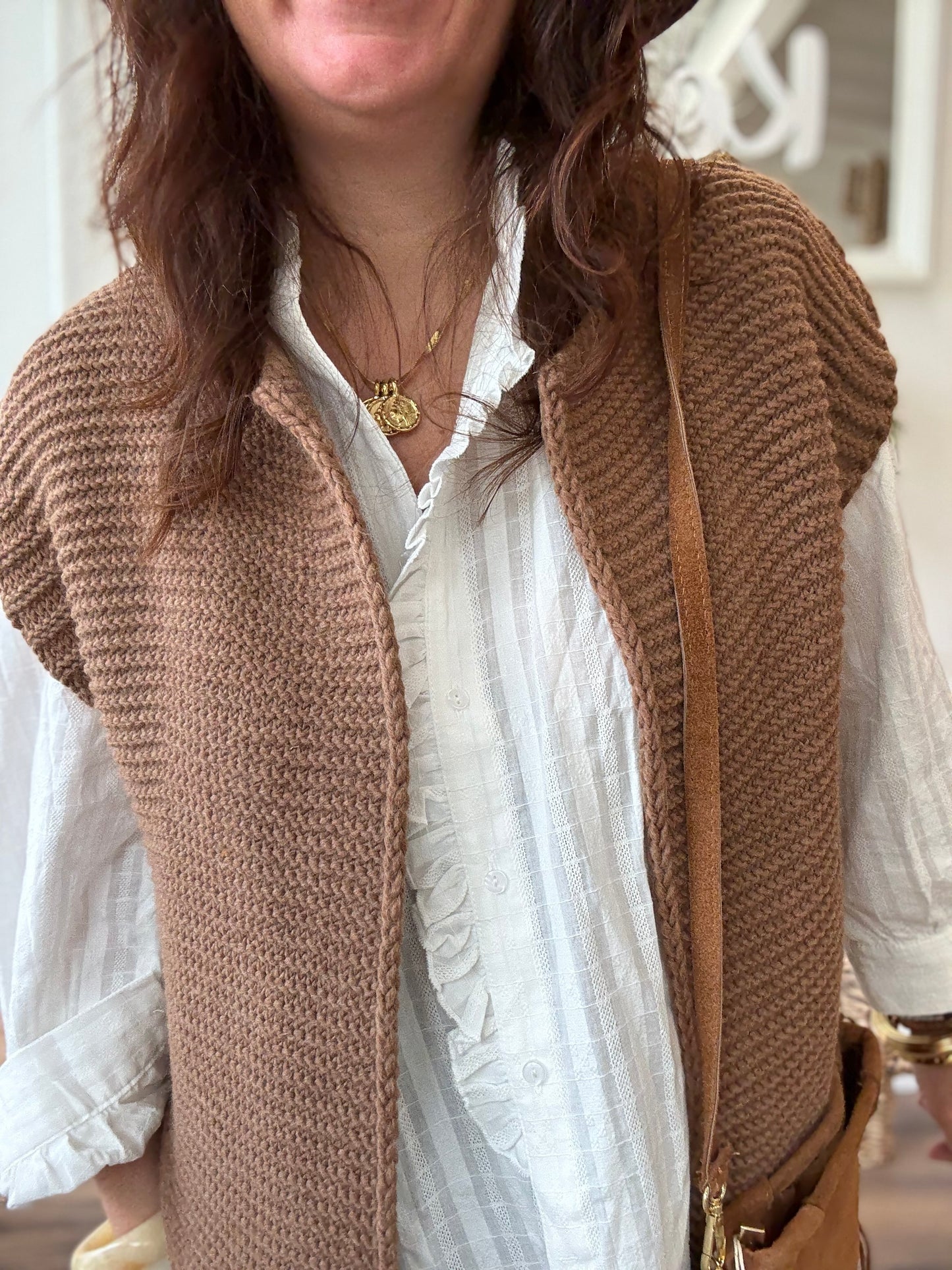 Gilet sans manches cow girl camel