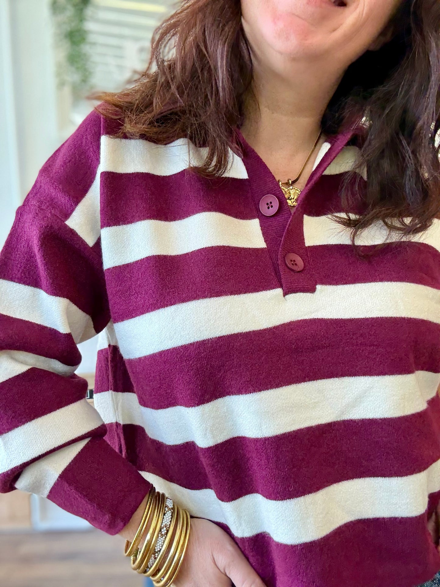 Polo rayé bordeaux
