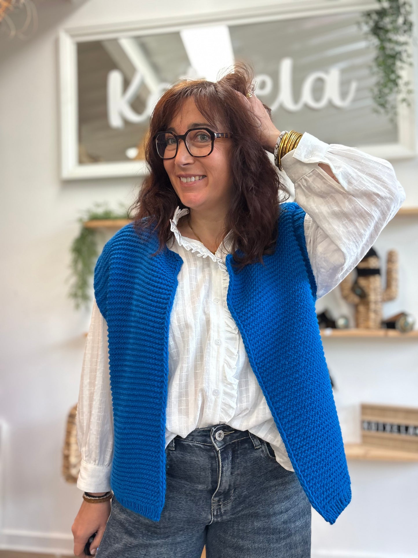Gilet sans manches cow girl bleu roi