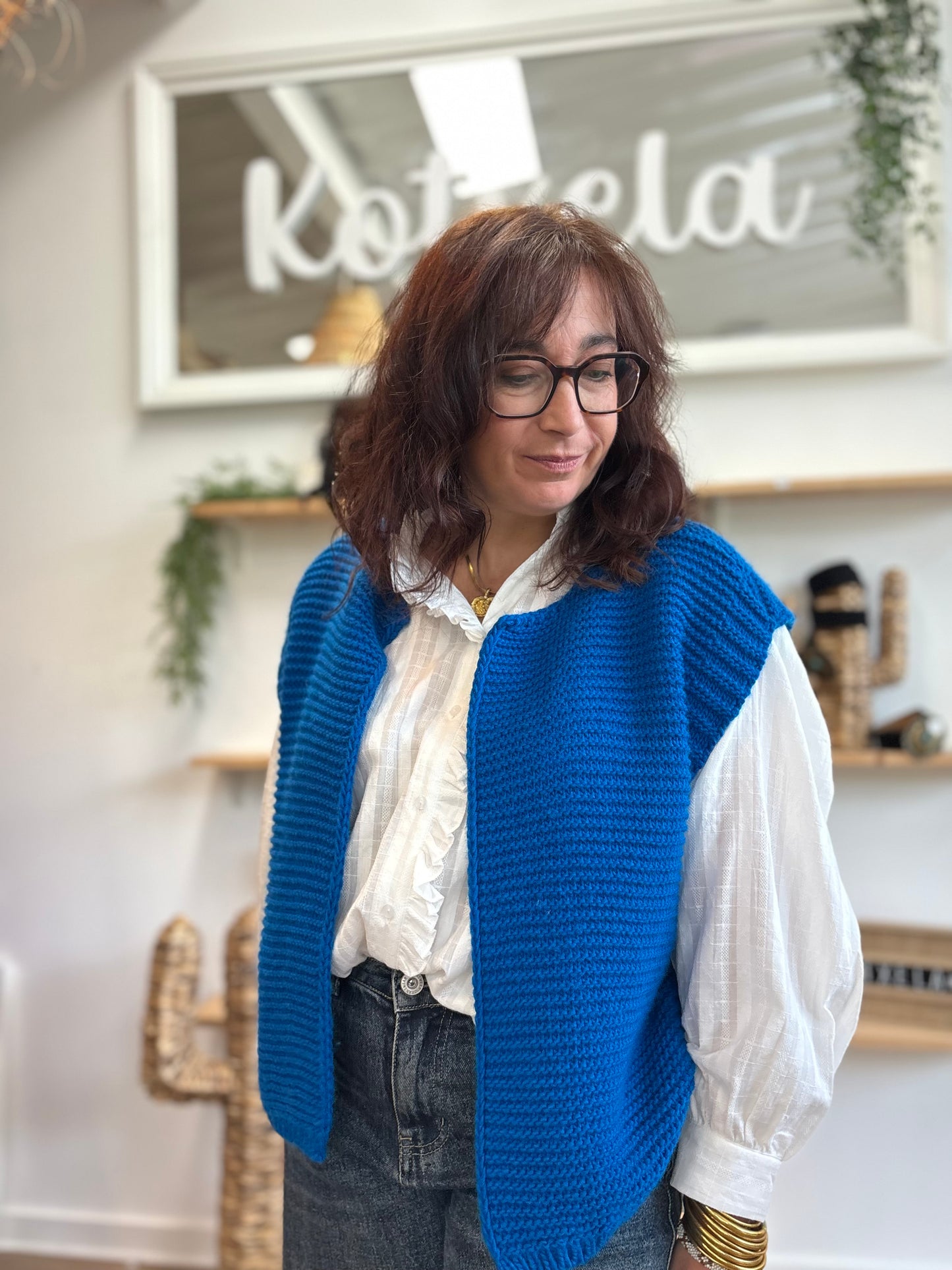 Gilet sans manches cow girl bleu roi