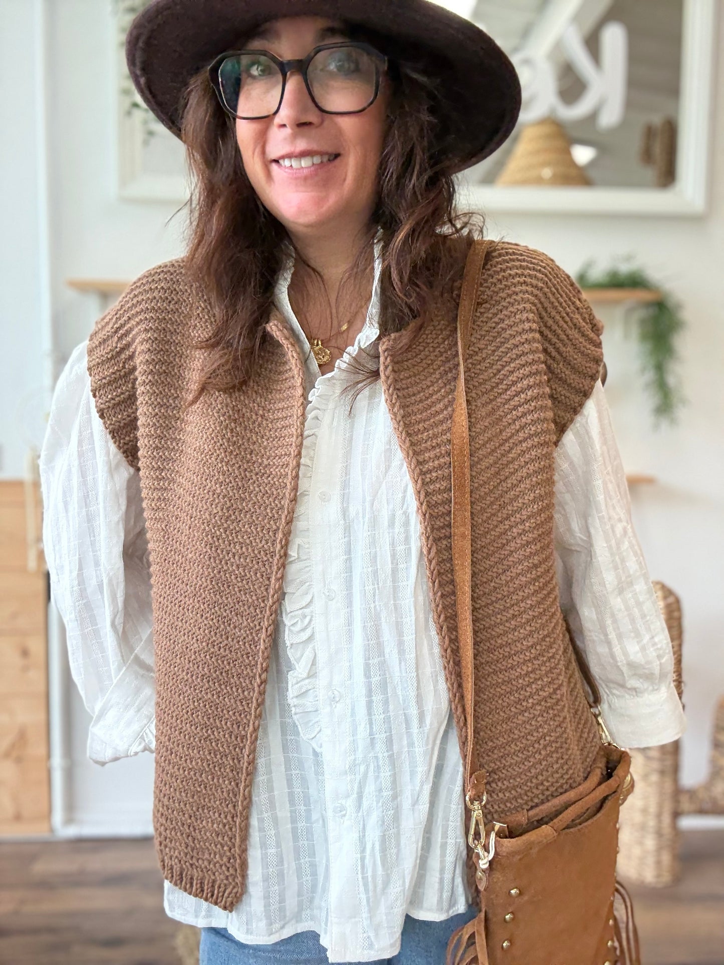 Gilet sans manches cow girl camel