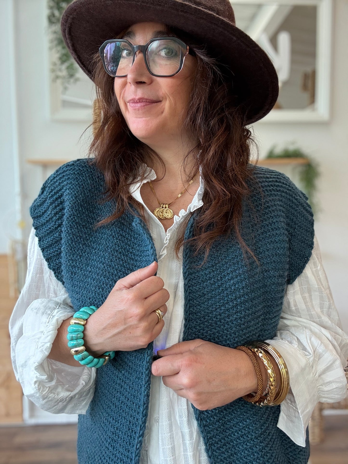 Gilet sans manches cow girl bleu