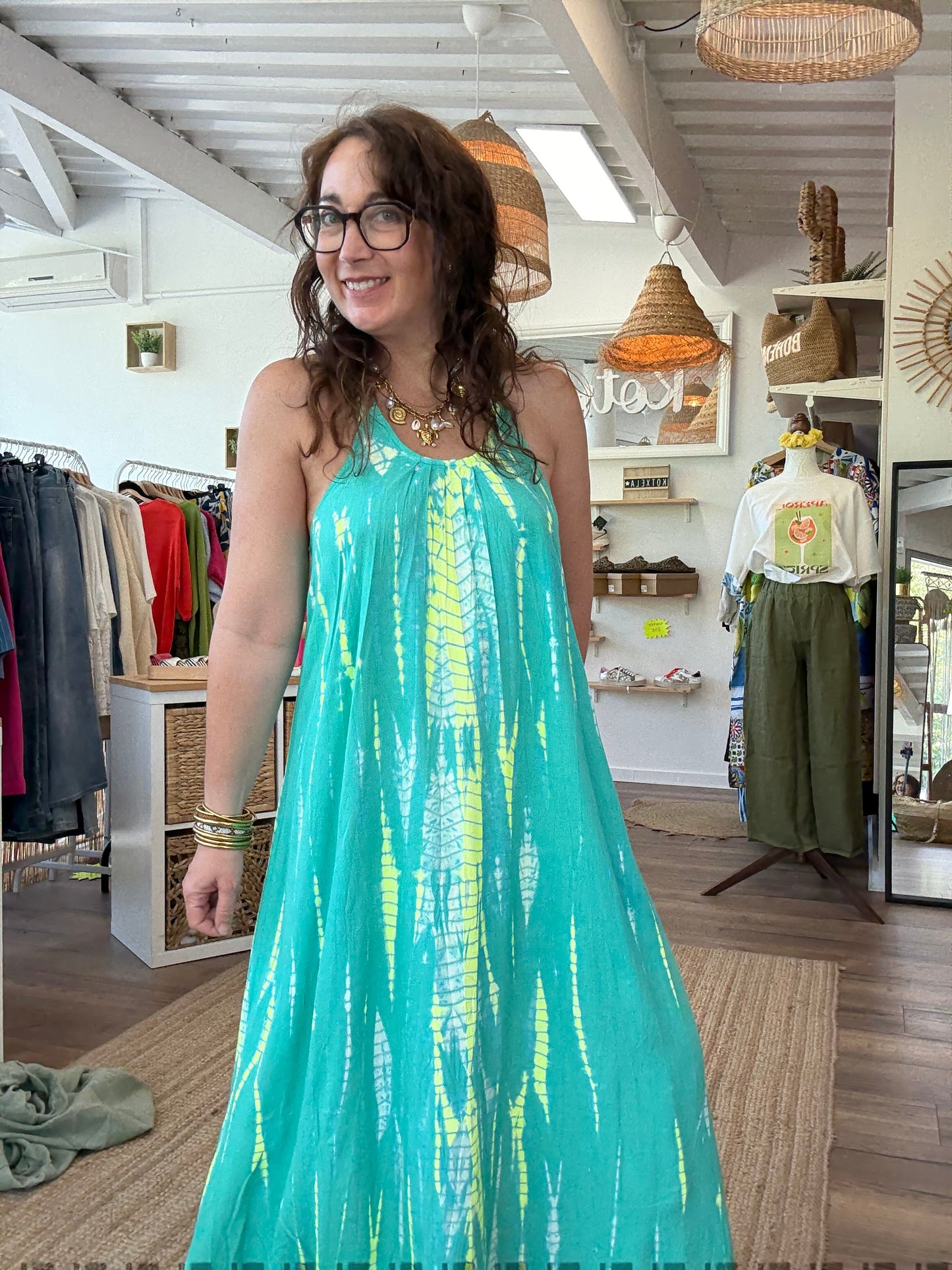 Robe SAMBAIA vert et jaune fluo