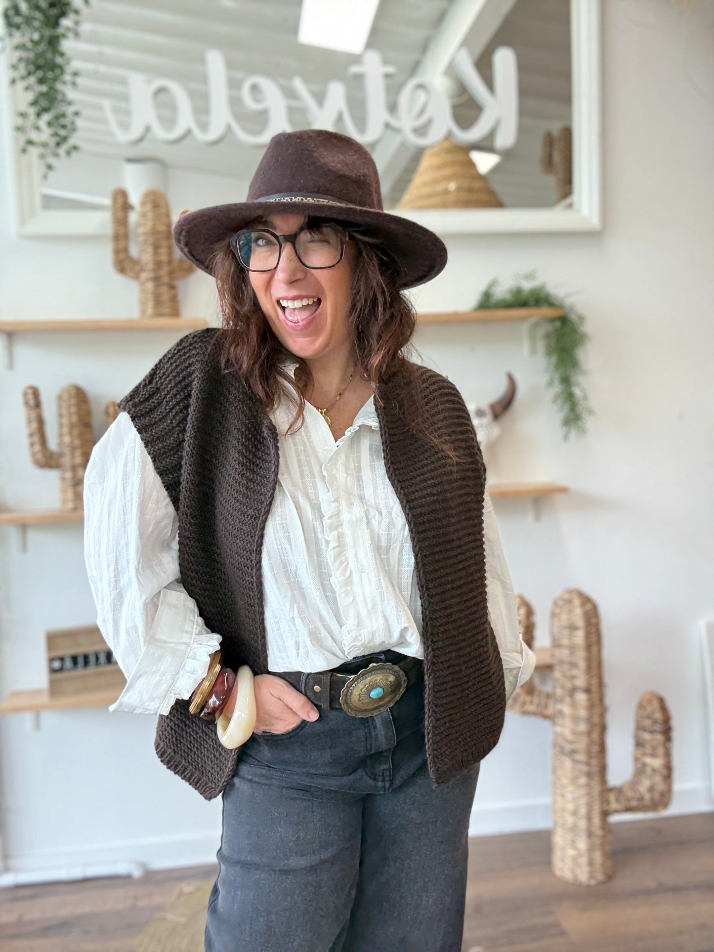 Gilet sans manches cow girl chocolat