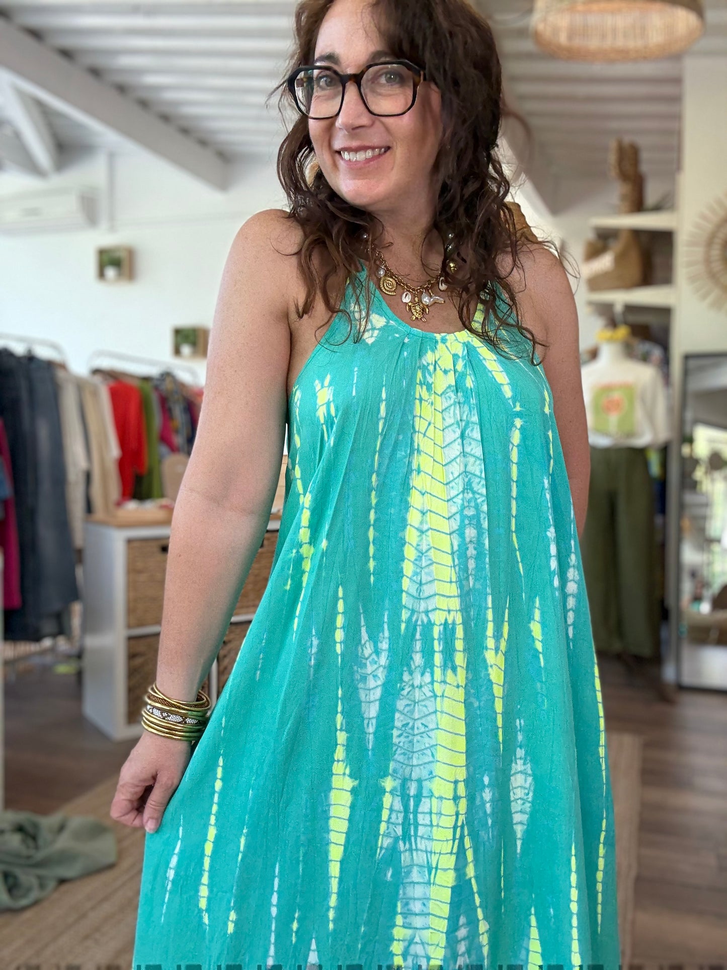 Robe SAMBAIA vert et jaune fluo