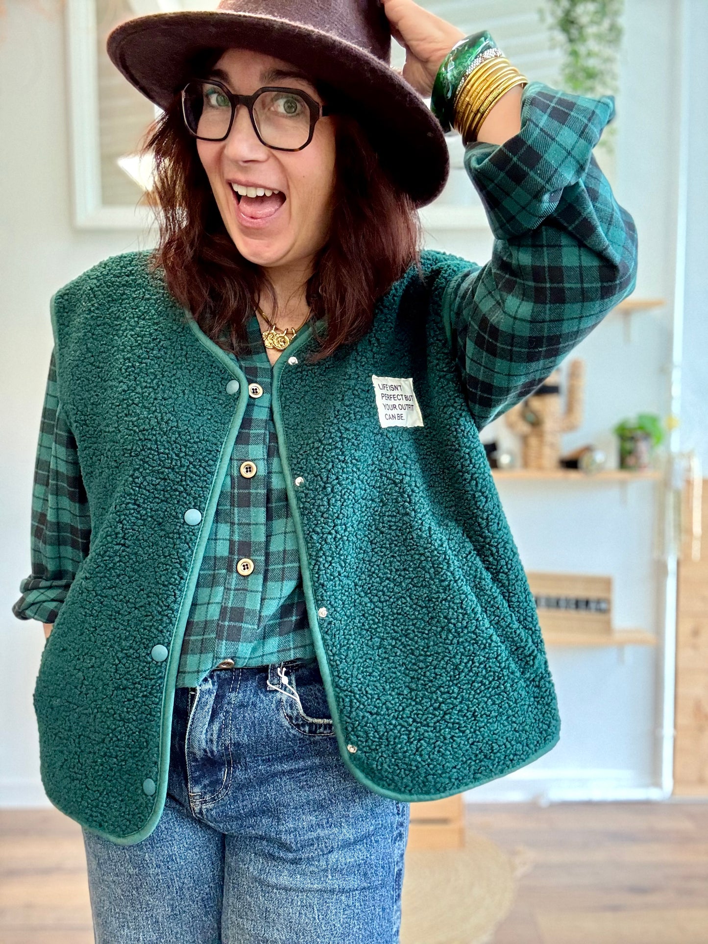 Veste Teddy vert sapin