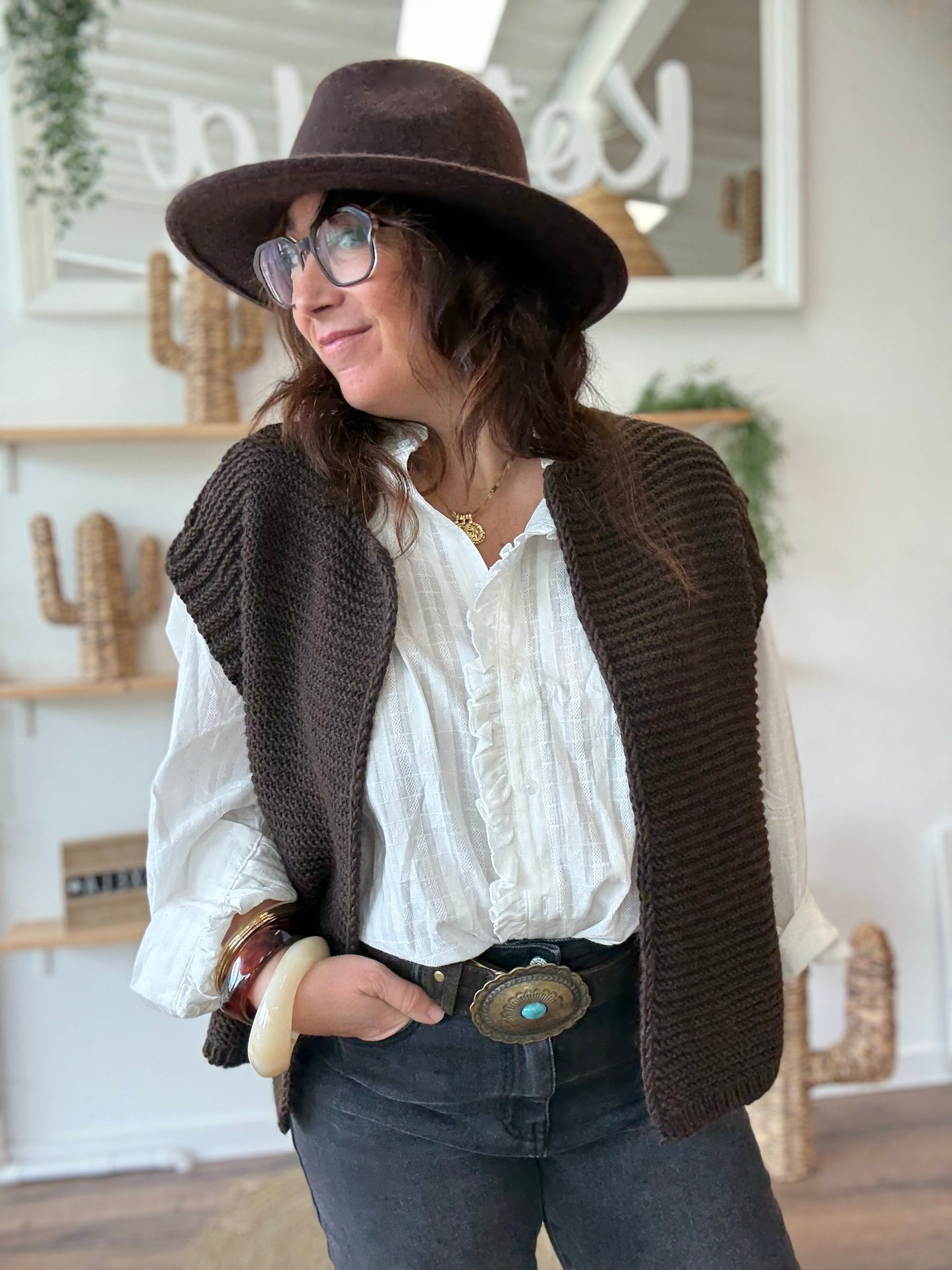 Gilet sans manches cow girl chocolat