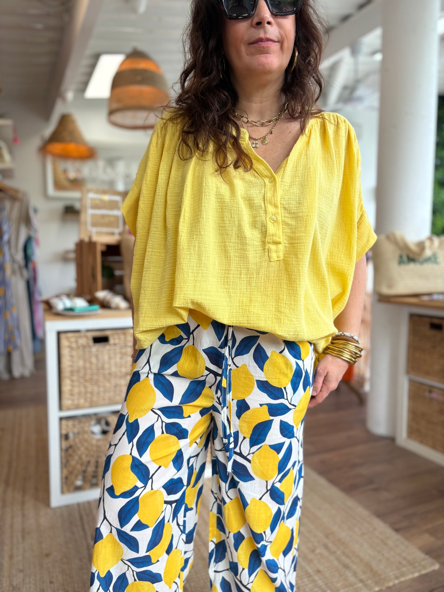Blouse gaze de coton jaune