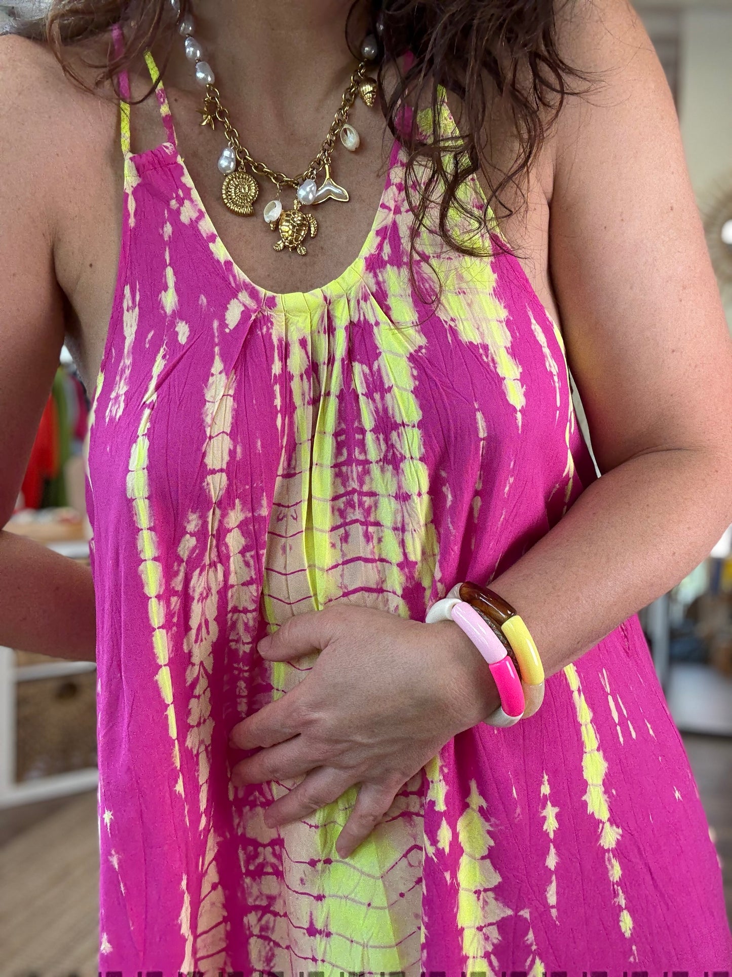 Robe SAMBAIA Fuchsia jaune fluo