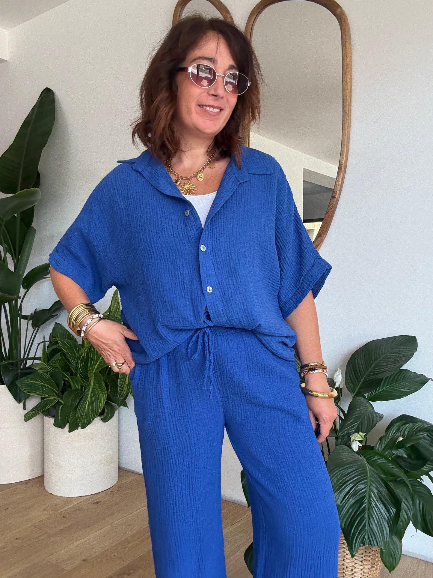 Chemise gaze de coton bleu roi