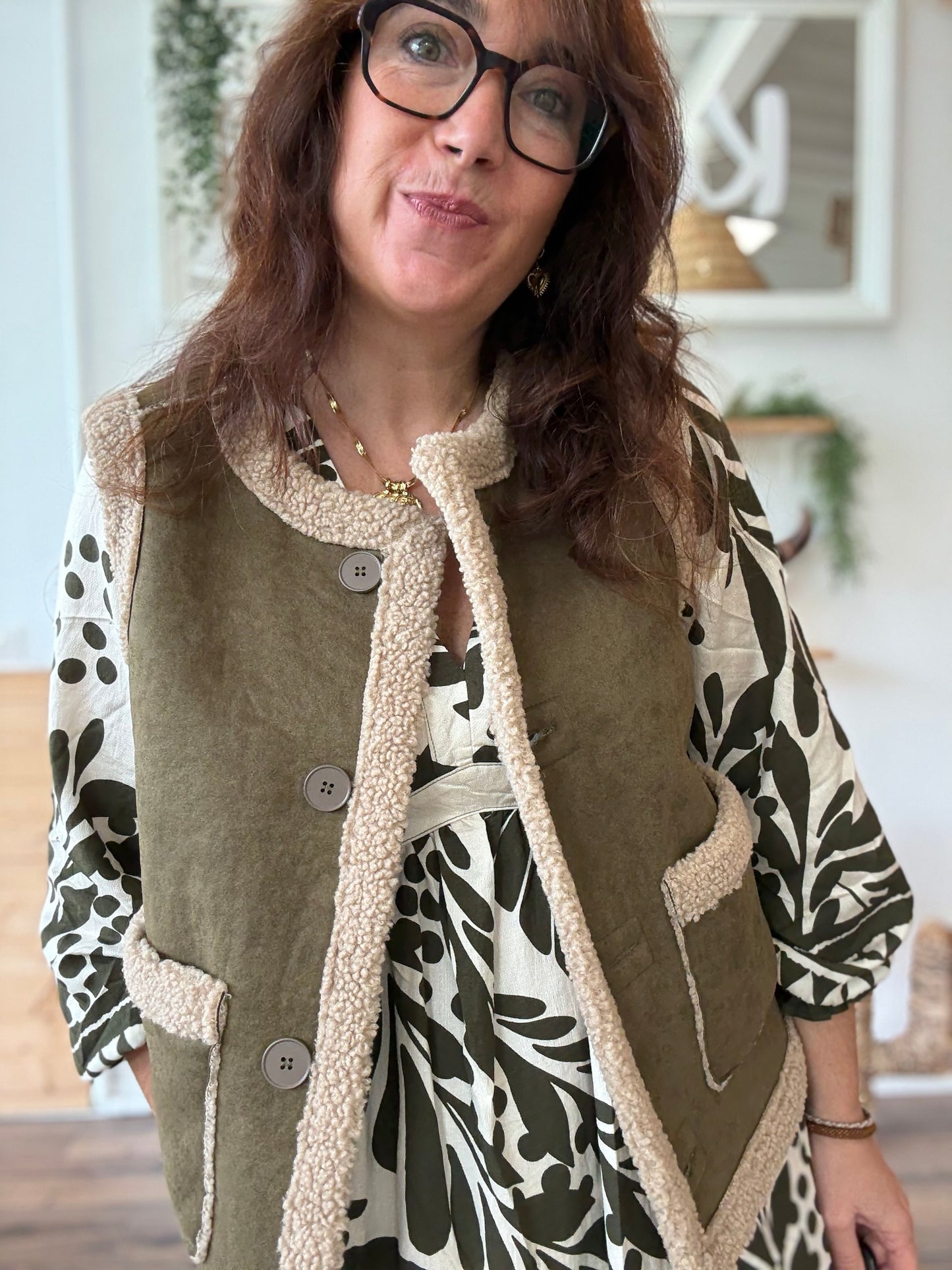 Veste sherpa kaki