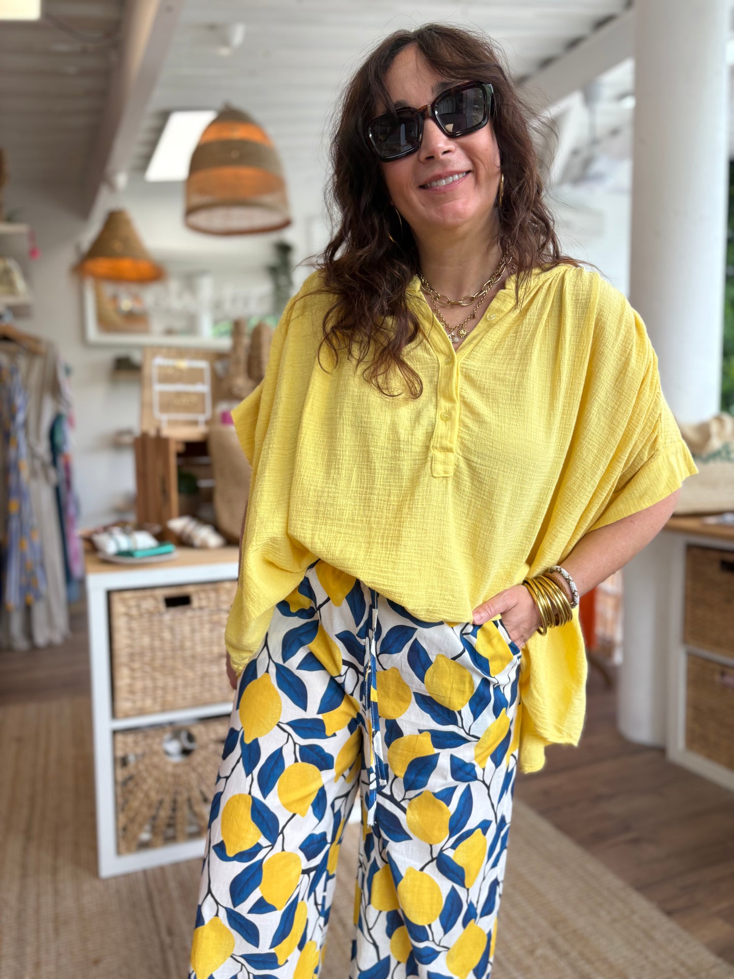 Blouse gaze de coton jaune