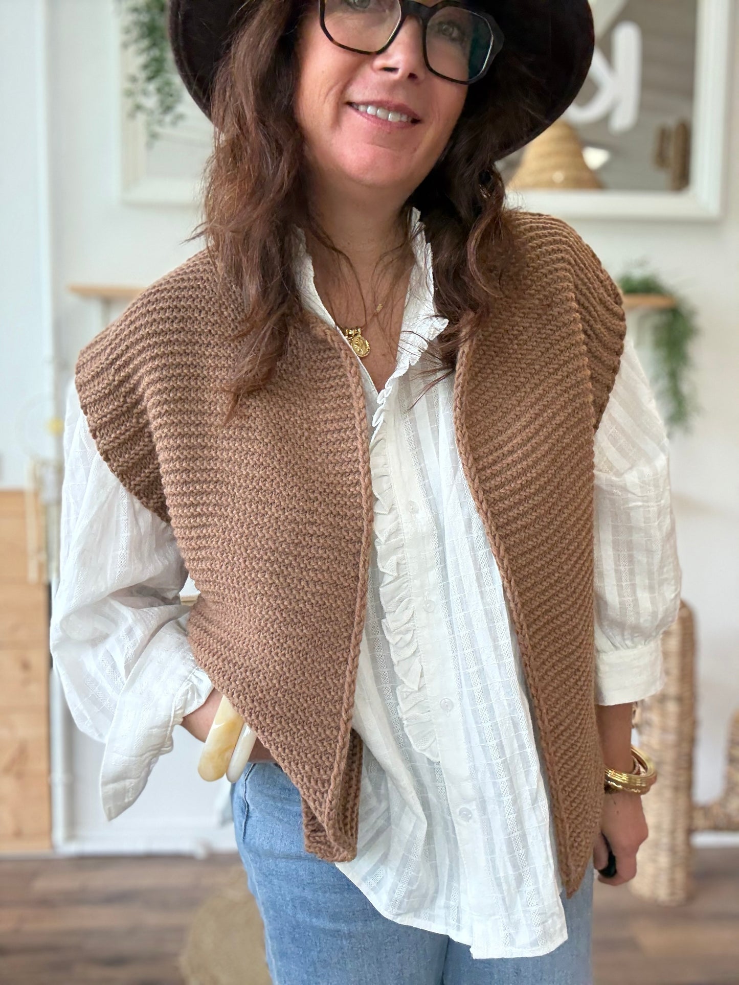 Gilet sans manches cow girl camel