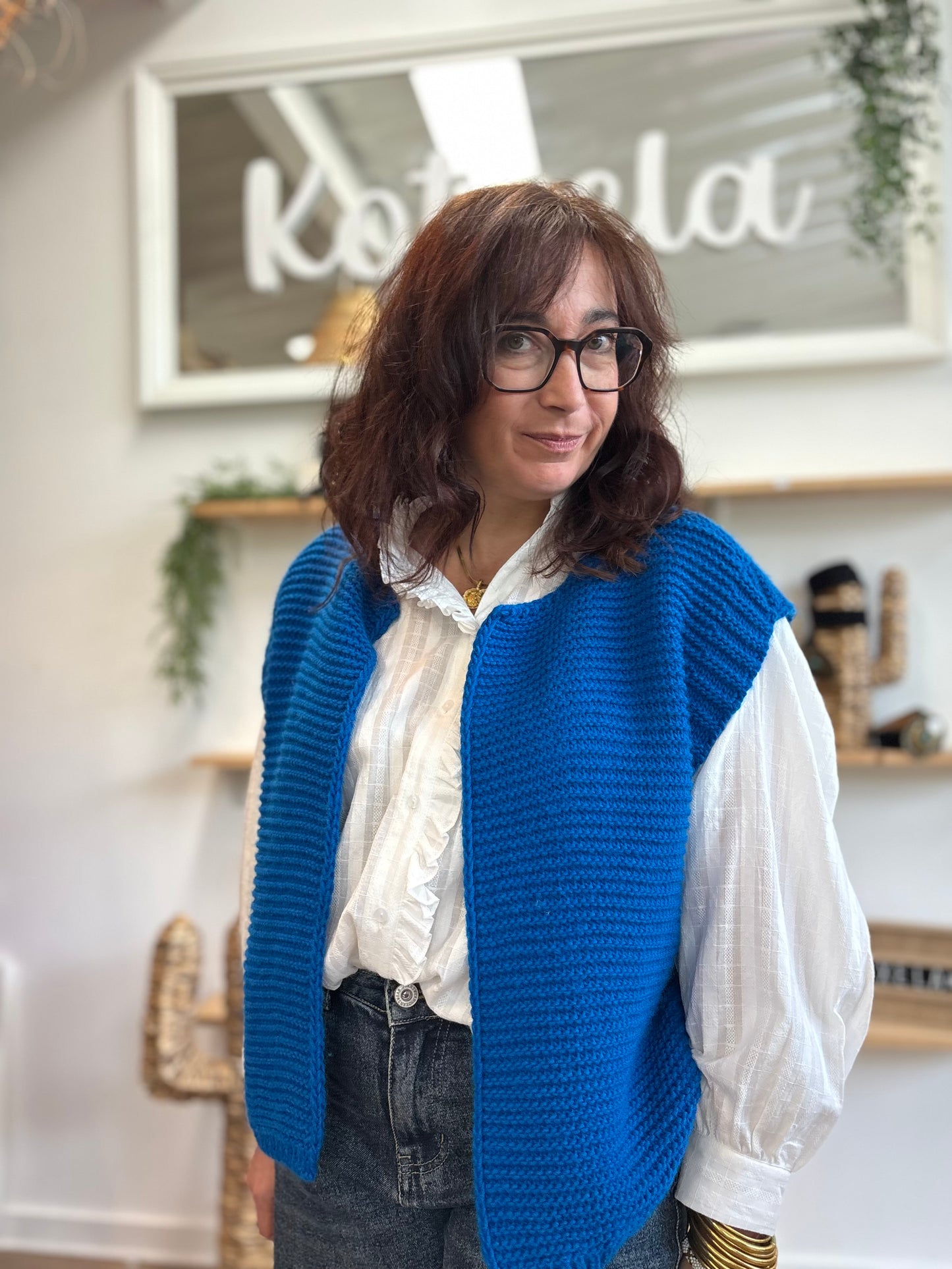 Gilet sans manches cow girl bleu roi