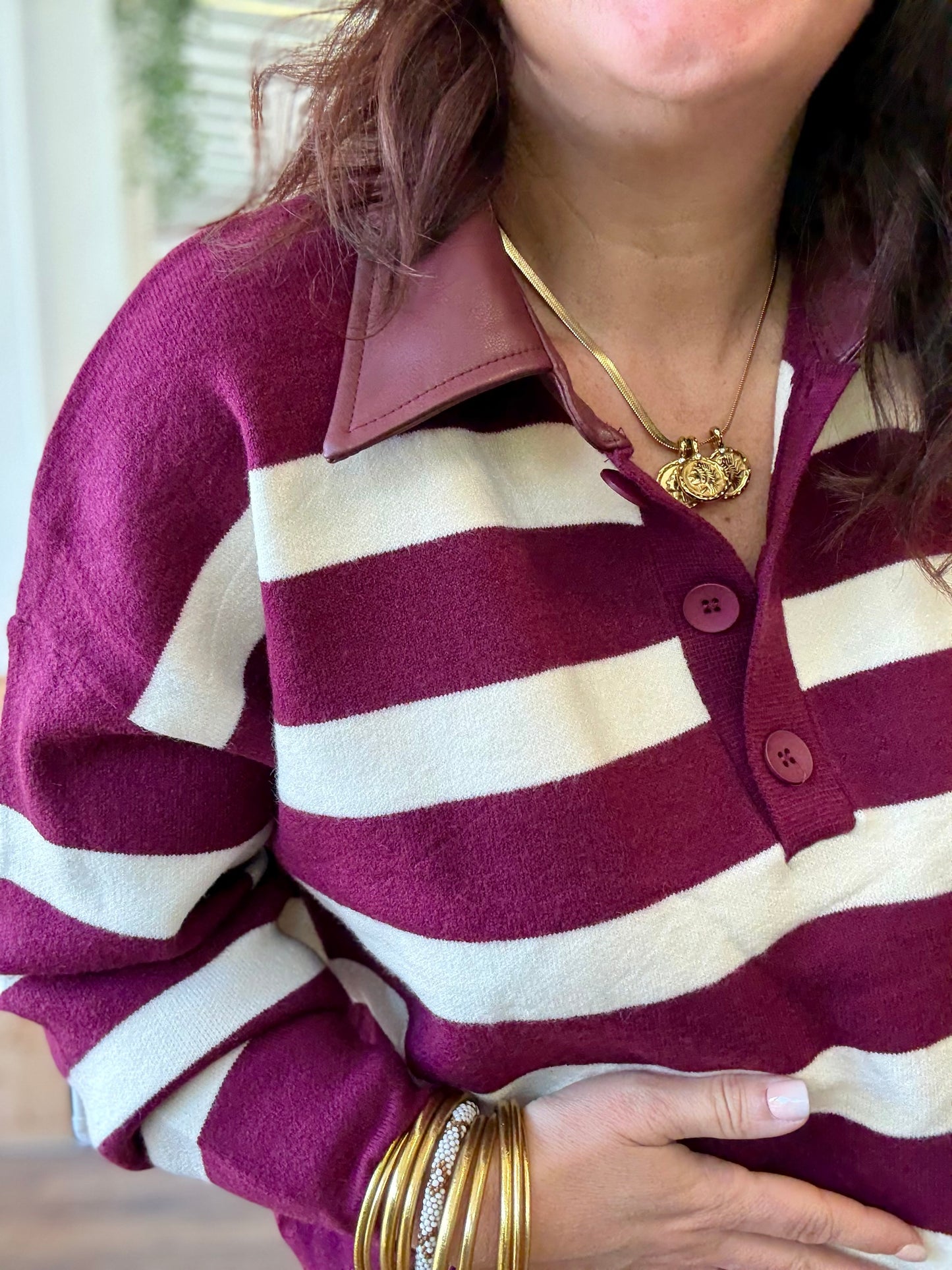 Polo rayé bordeaux