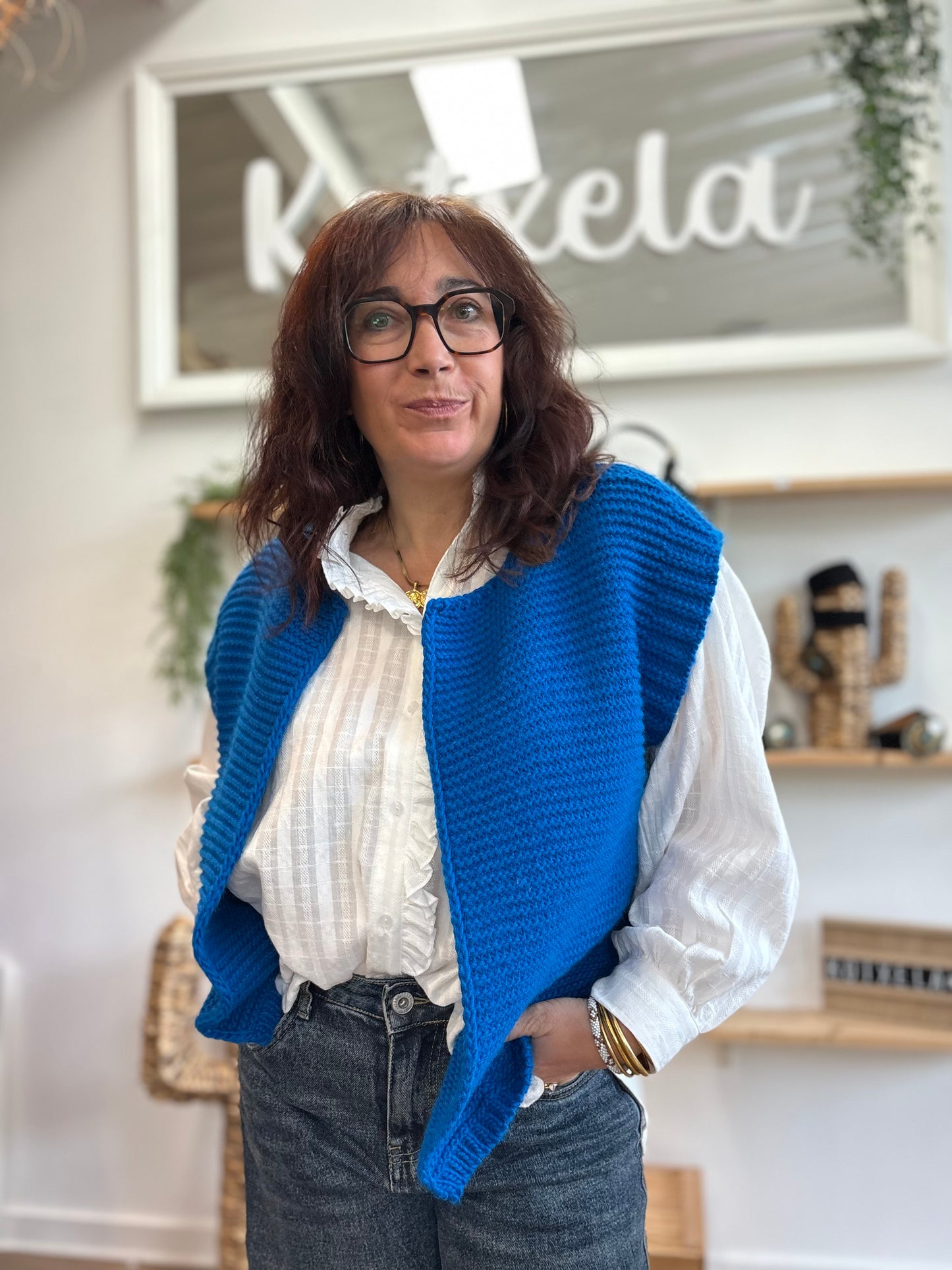 Gilet sans manches cow girl bleu roi