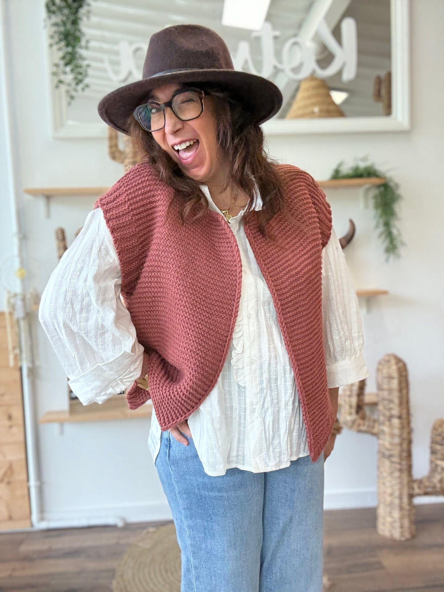 Gilet sans manches cow girl terracota