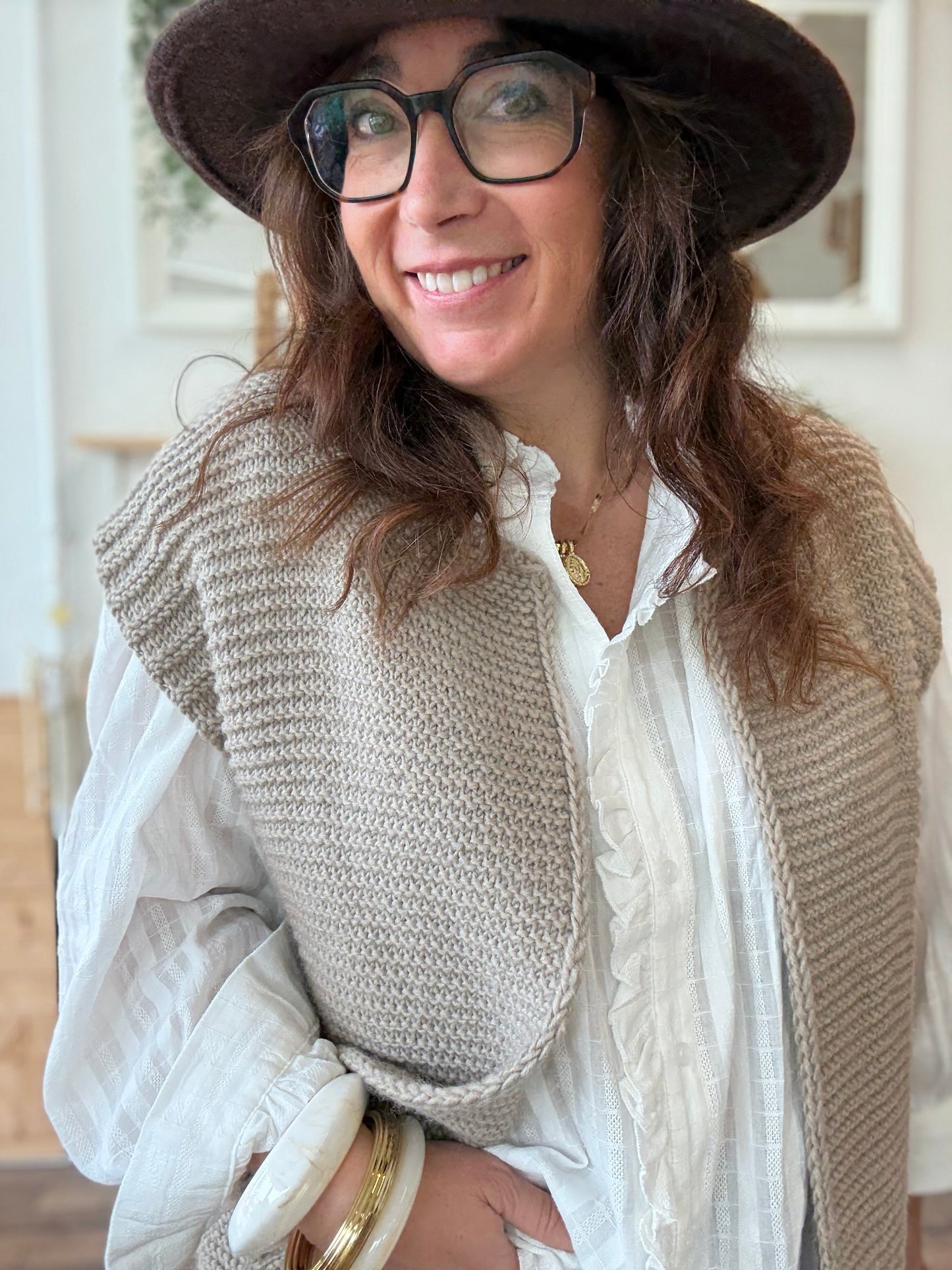Gilet sans manches cow girl taupe