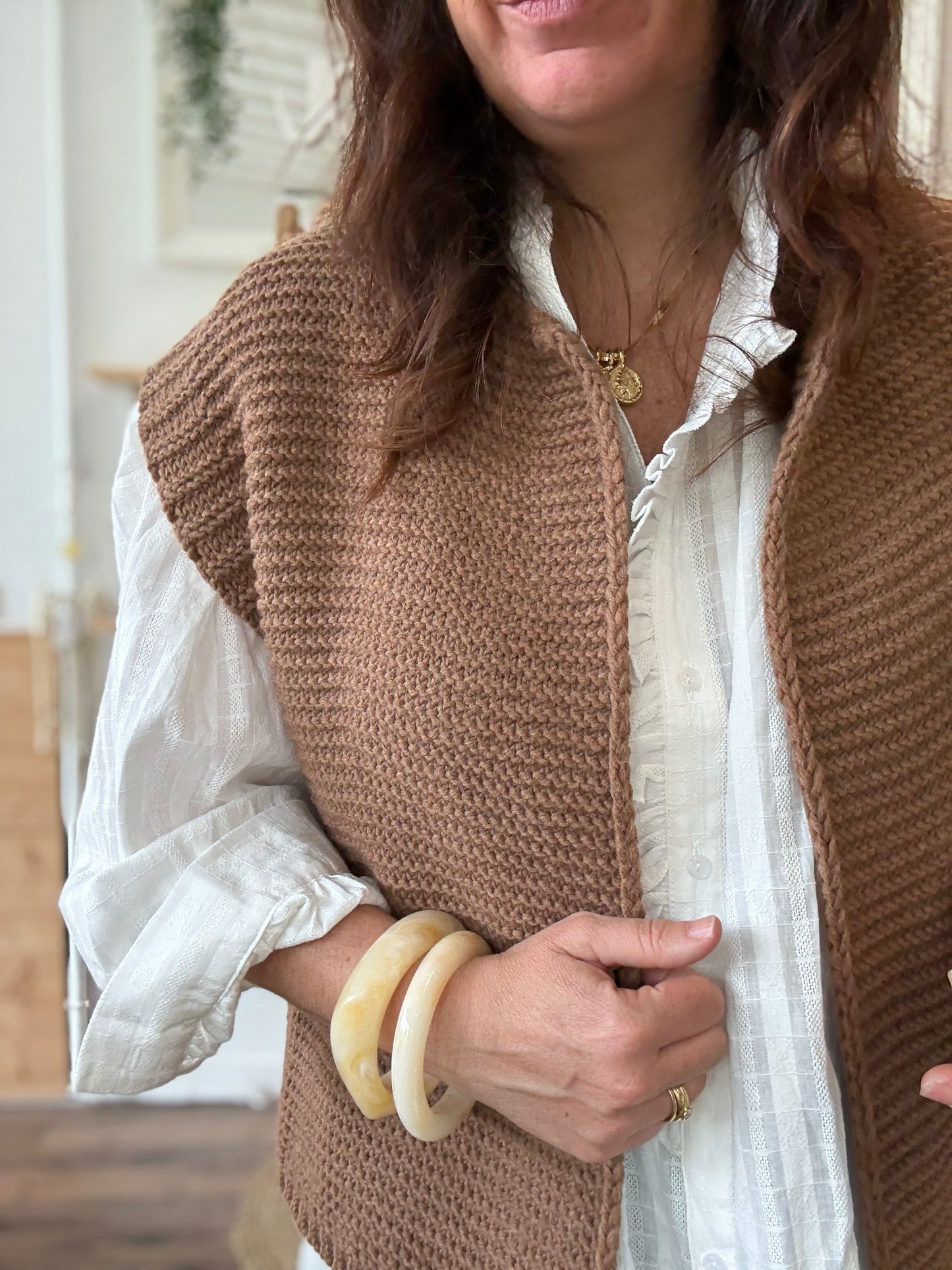 Gilet sans manches cow girl camel