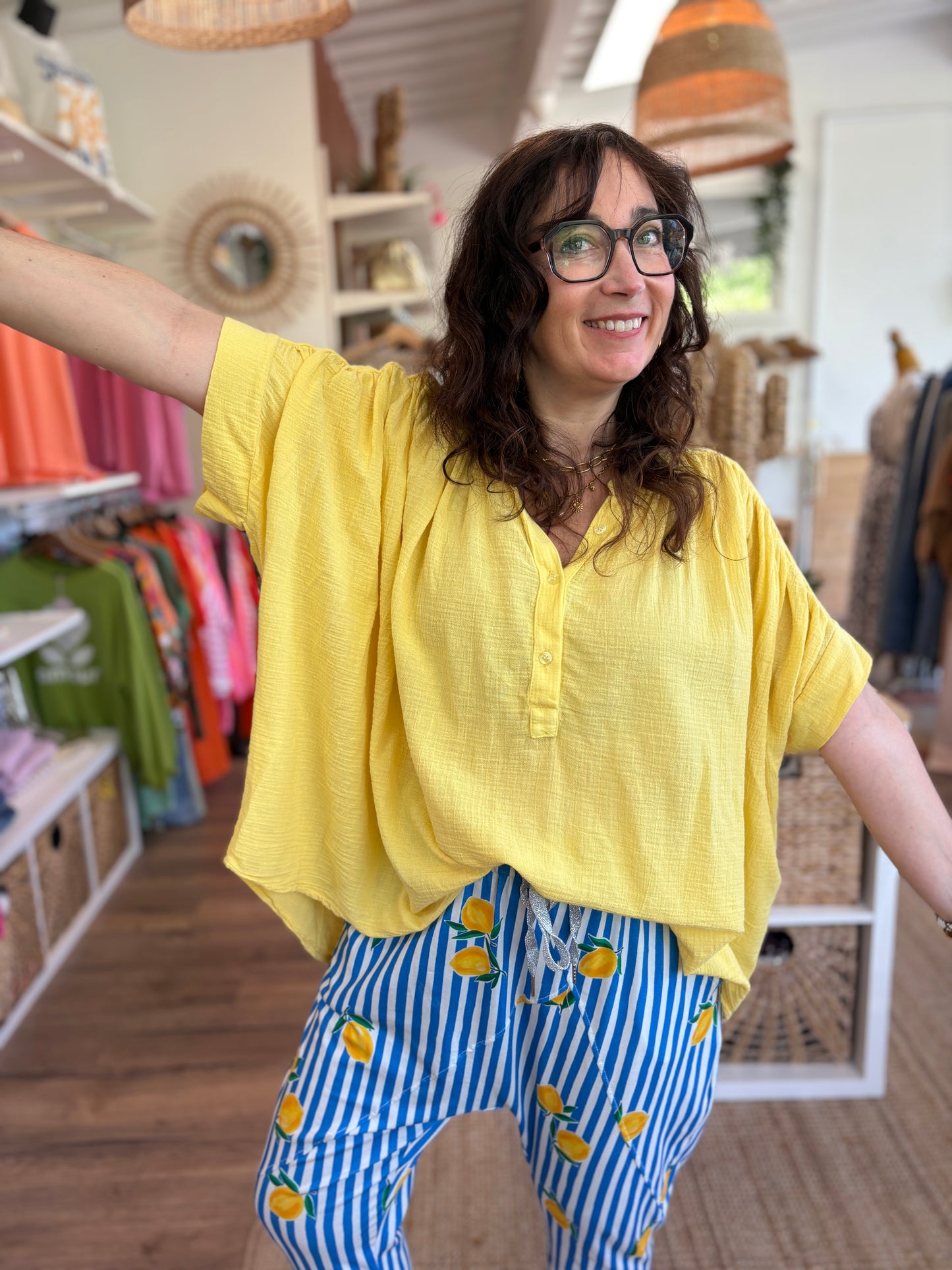 Blouse gaze de coton jaune