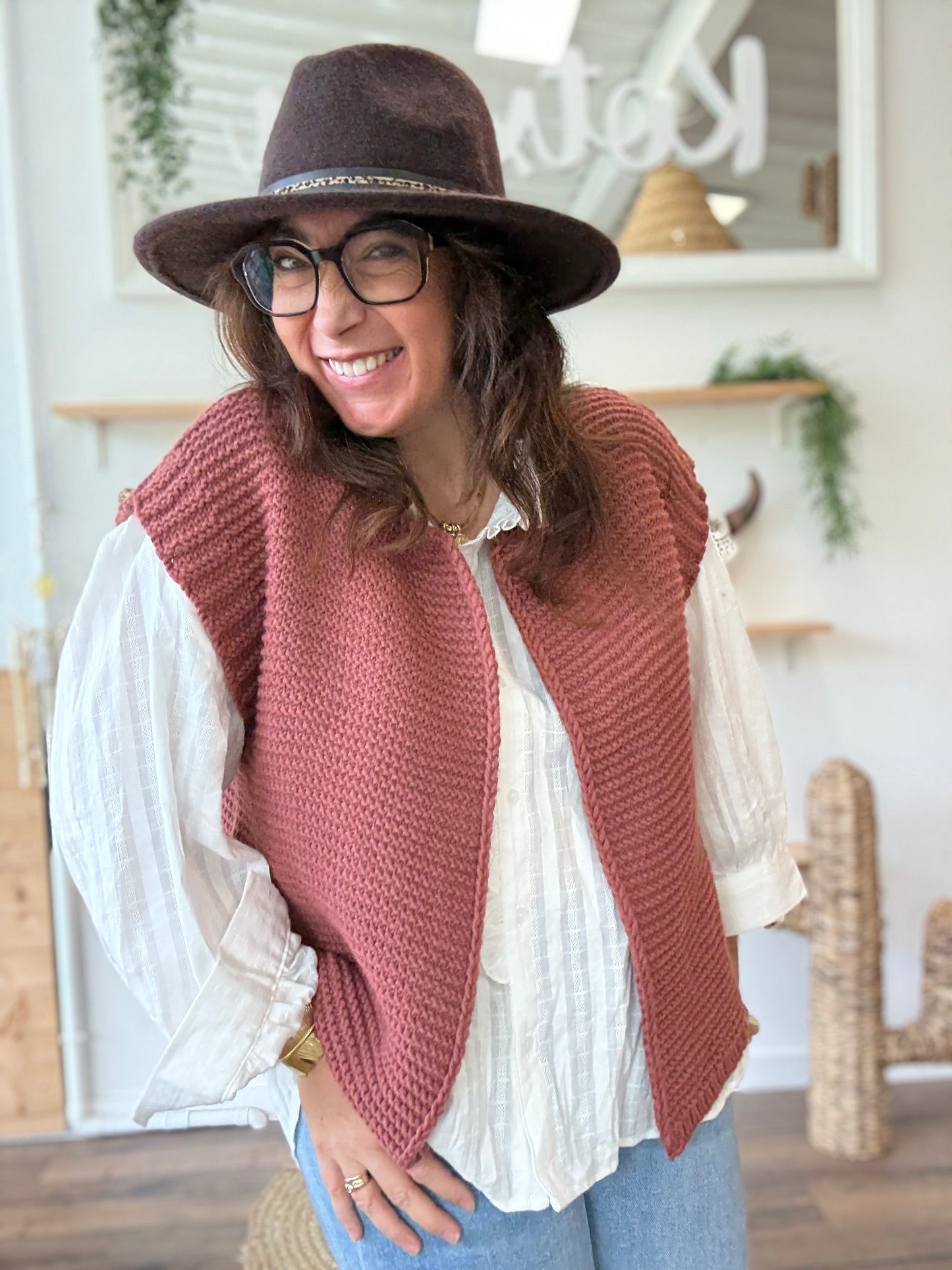 Gilet sans manches cow girl terracota