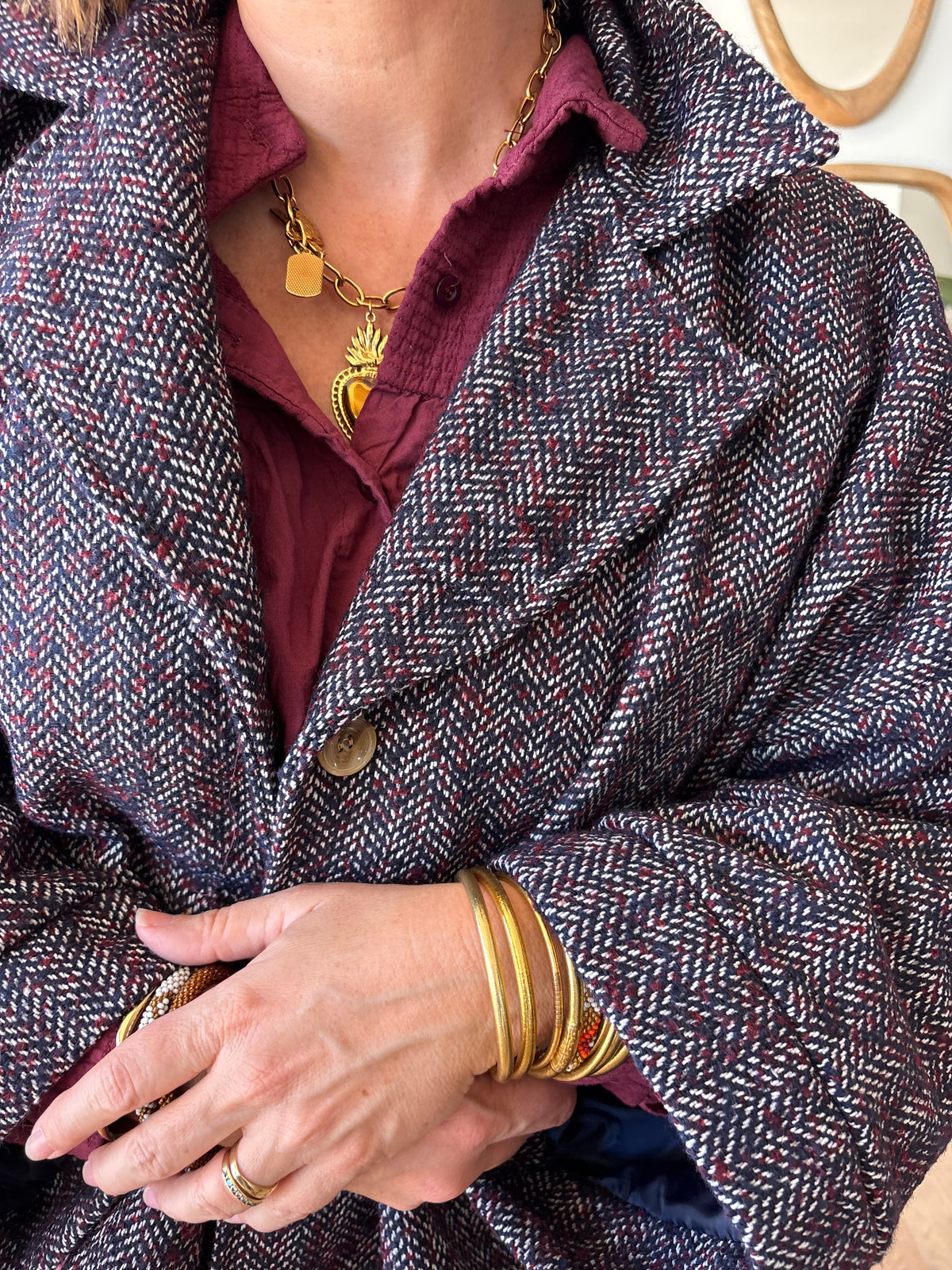 Veste tweed Charlie Marine chiné Bordeaux