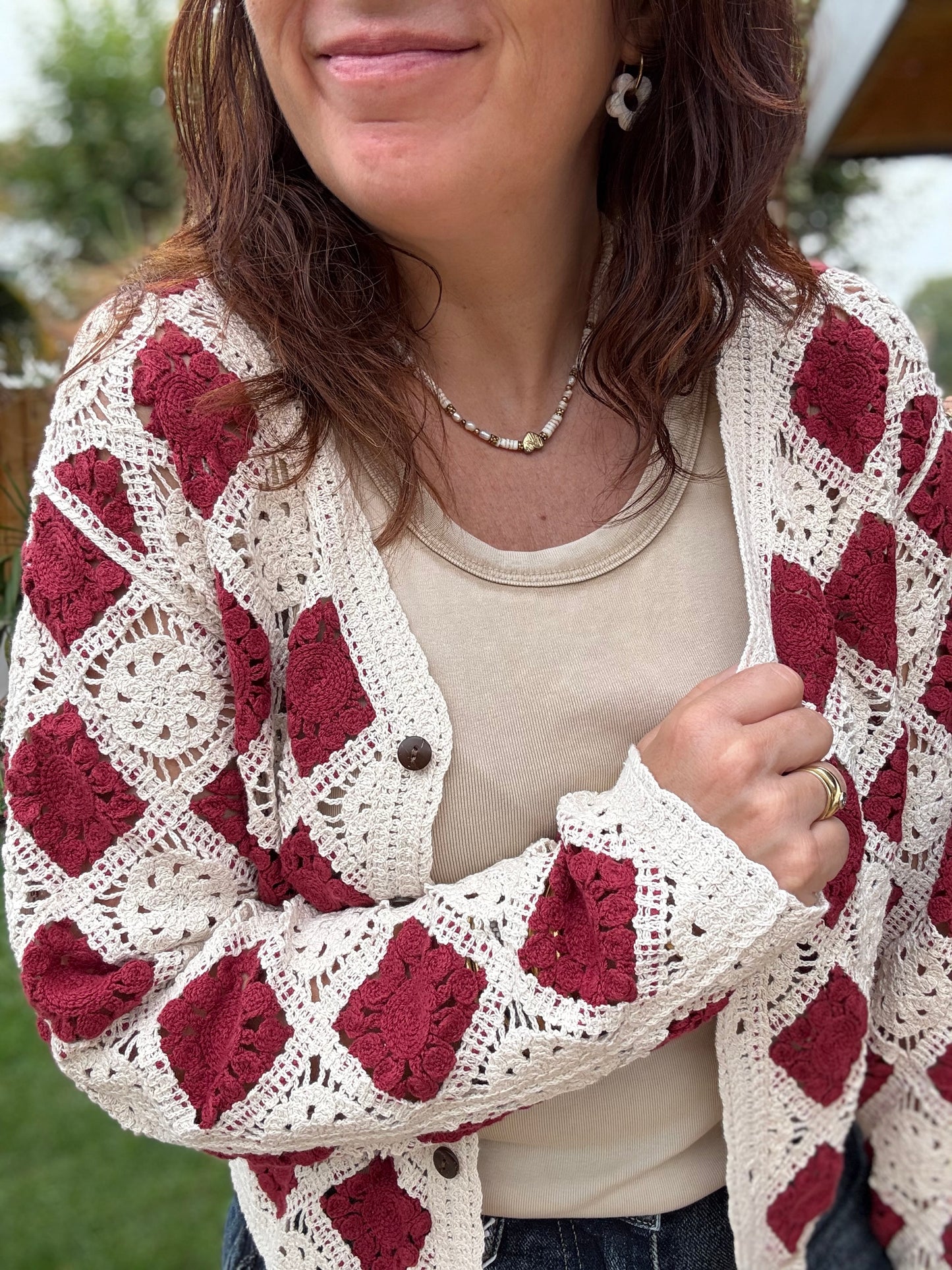 Gilet crochet bordeaux /ecru