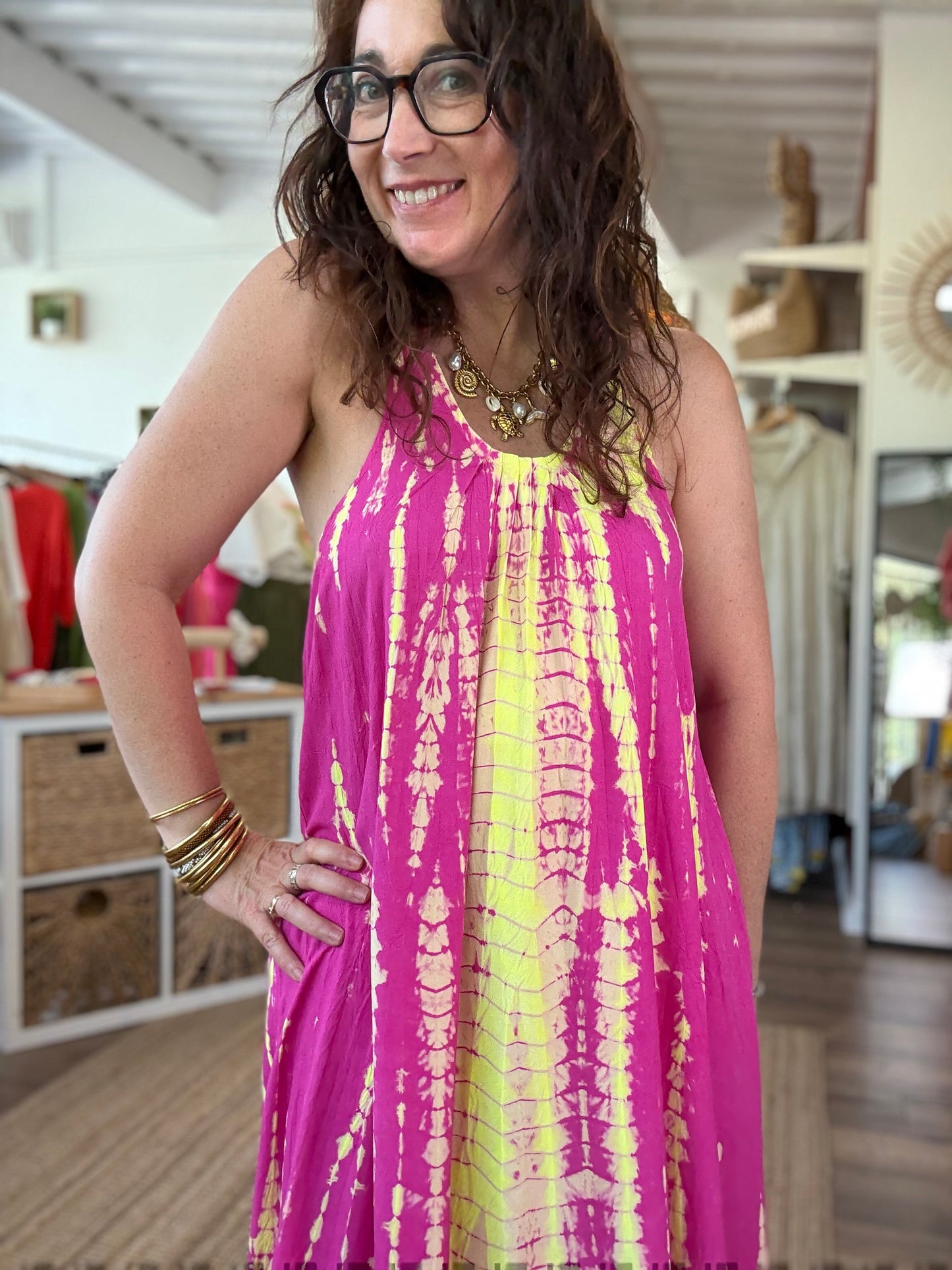 Robe SAMBAIA Fuchsia jaune fluo