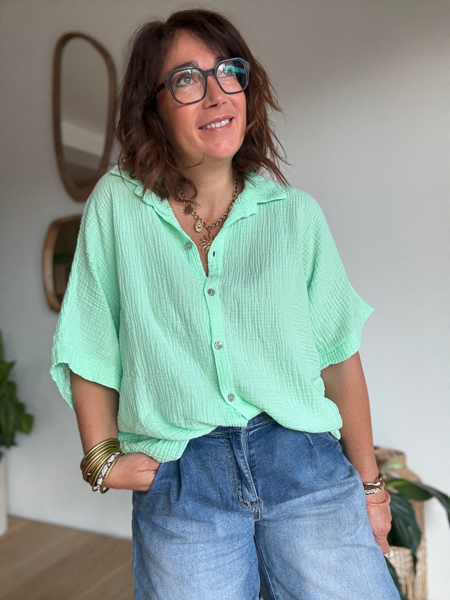 Chemise Gaze de Coton Vert Menthe