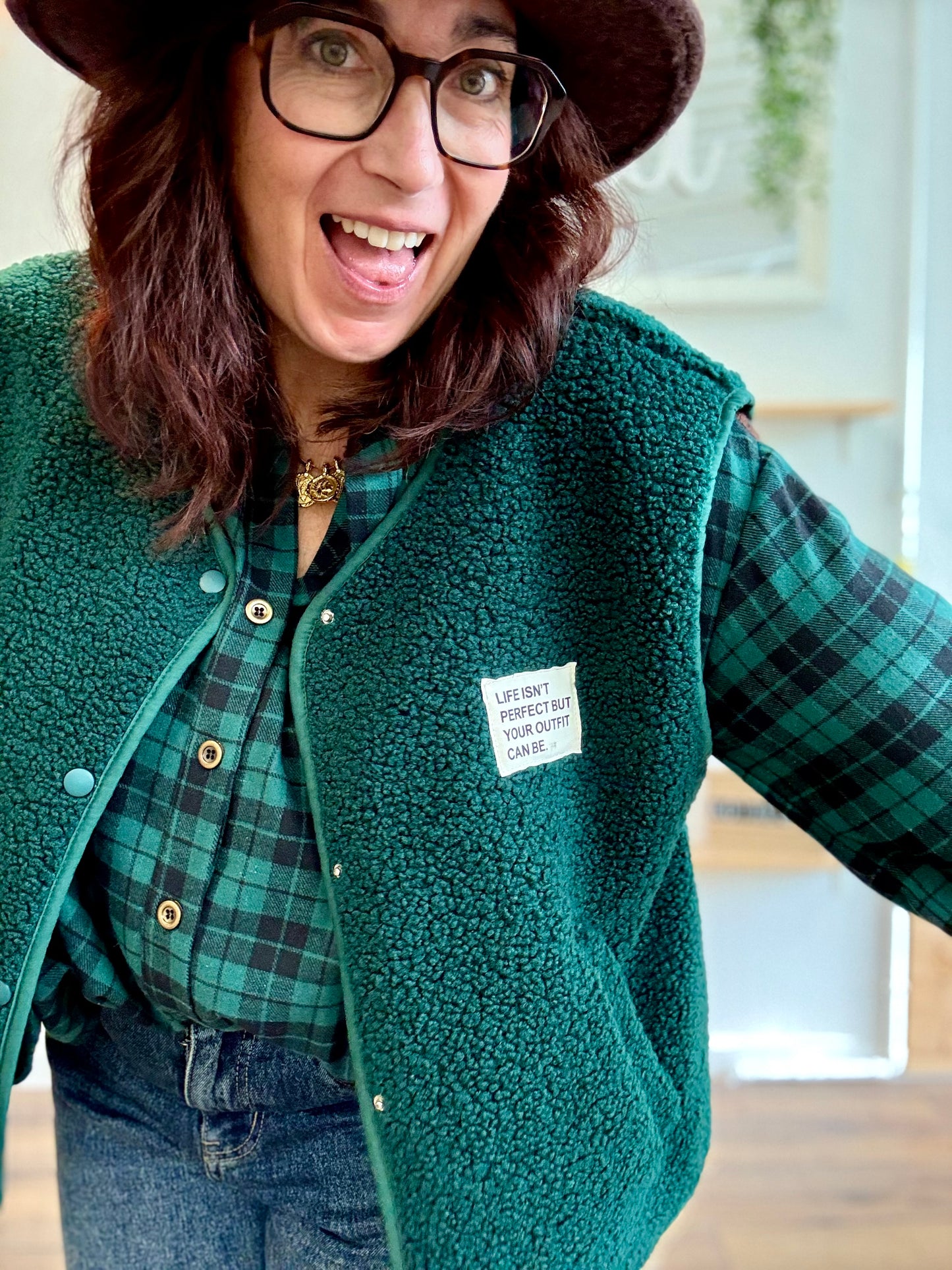 Veste Teddy vert sapin