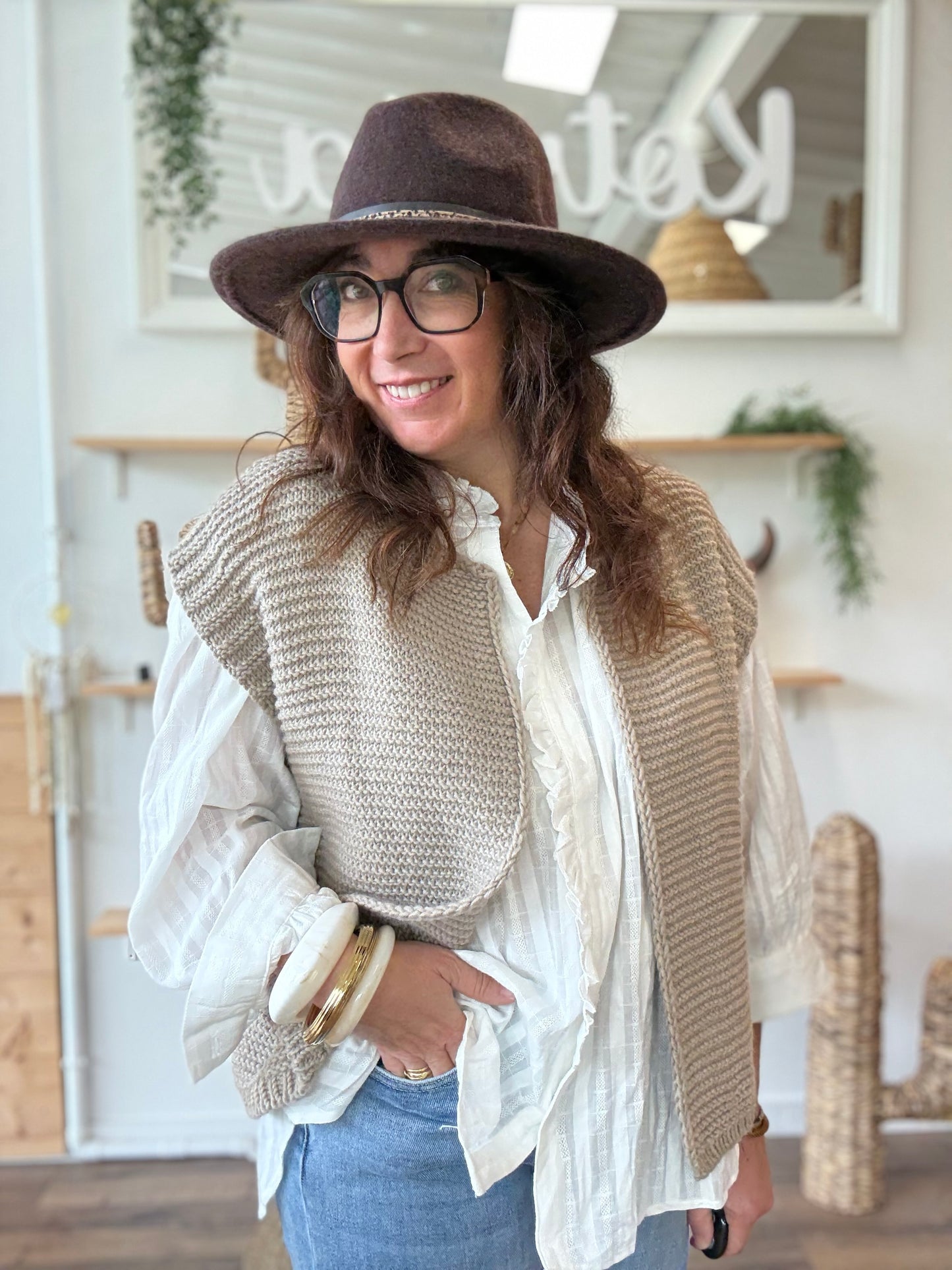 Gilet sans manches cow girl taupe
